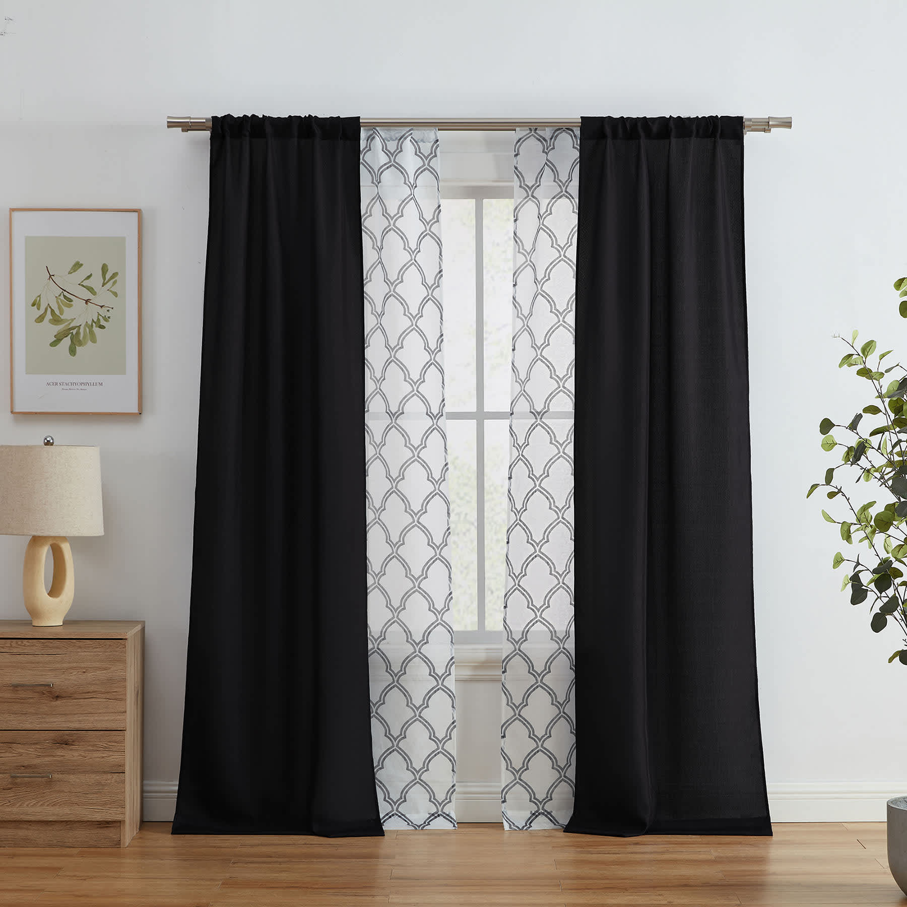 4-Pack Ryder & Oakfield Black Light Filtering Curtain Panel Set, 84"
