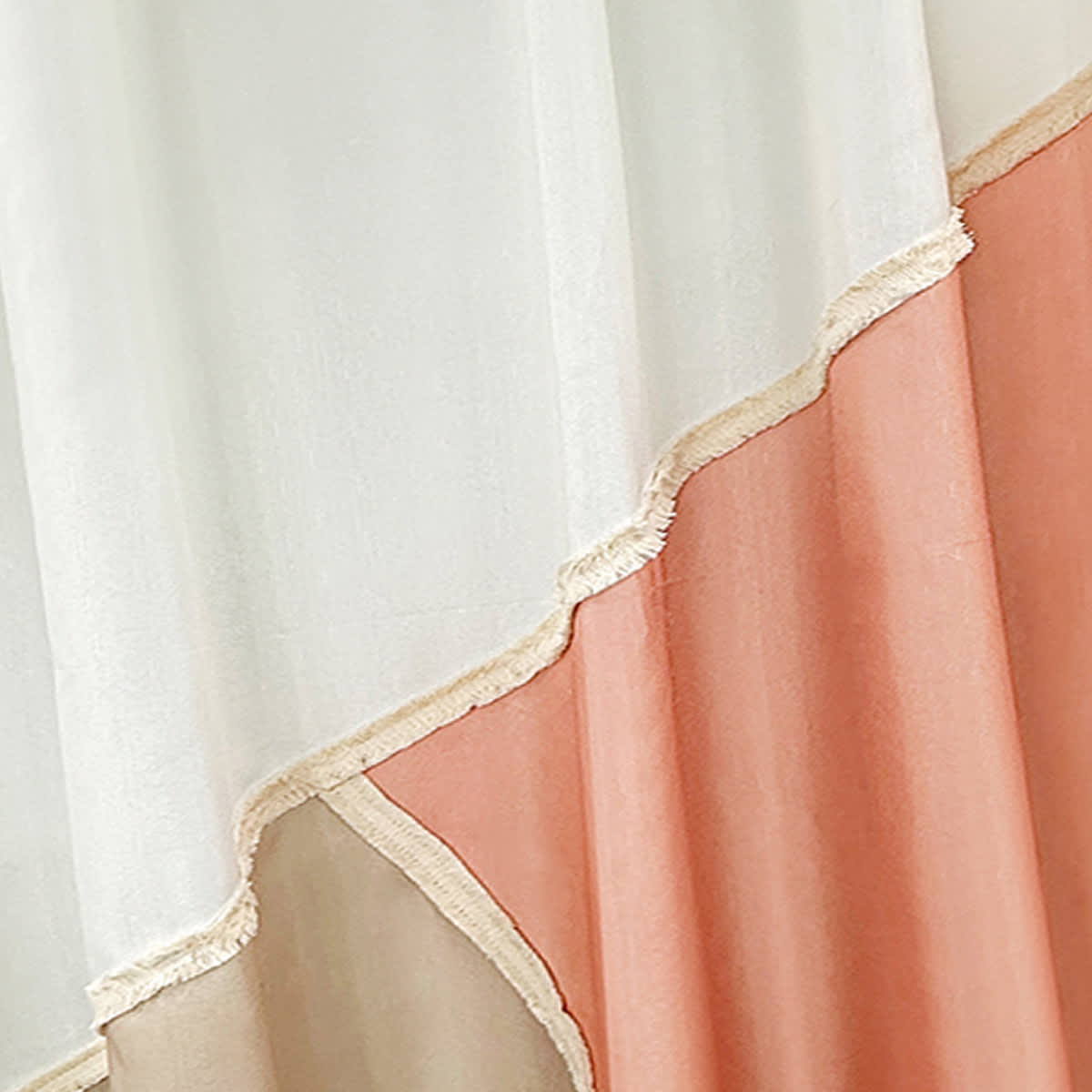 Serene Escape Colorblock Fringe Shower Curtain