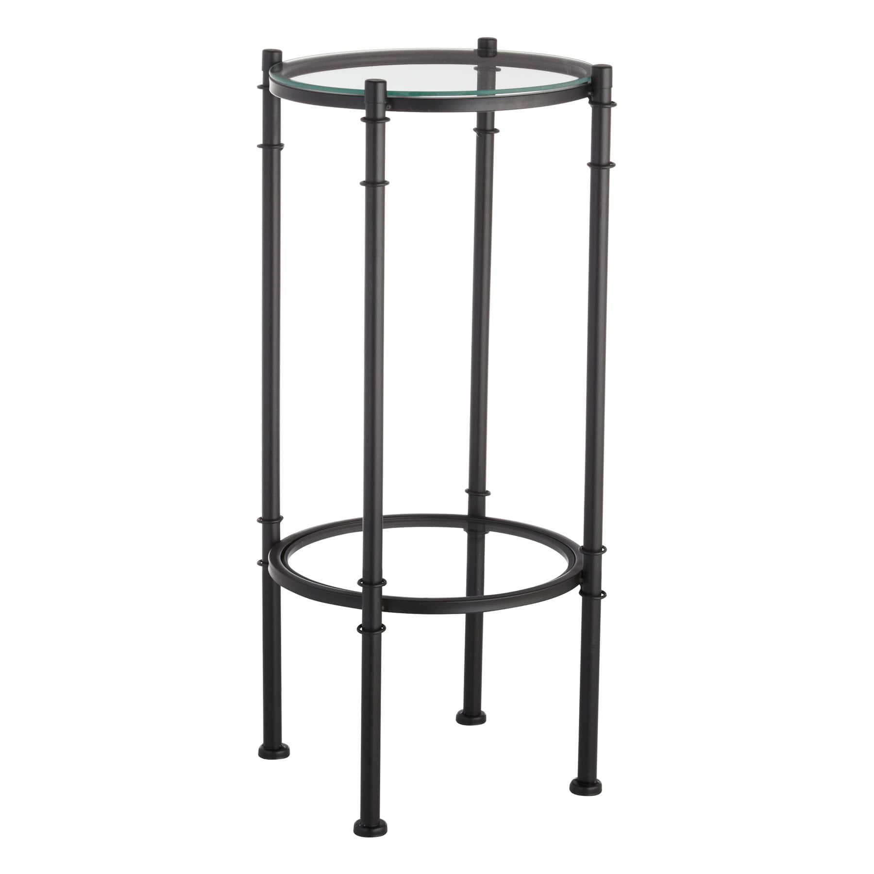 2-Tier Tempered Glass Top with Metal Black Frame Accent Table