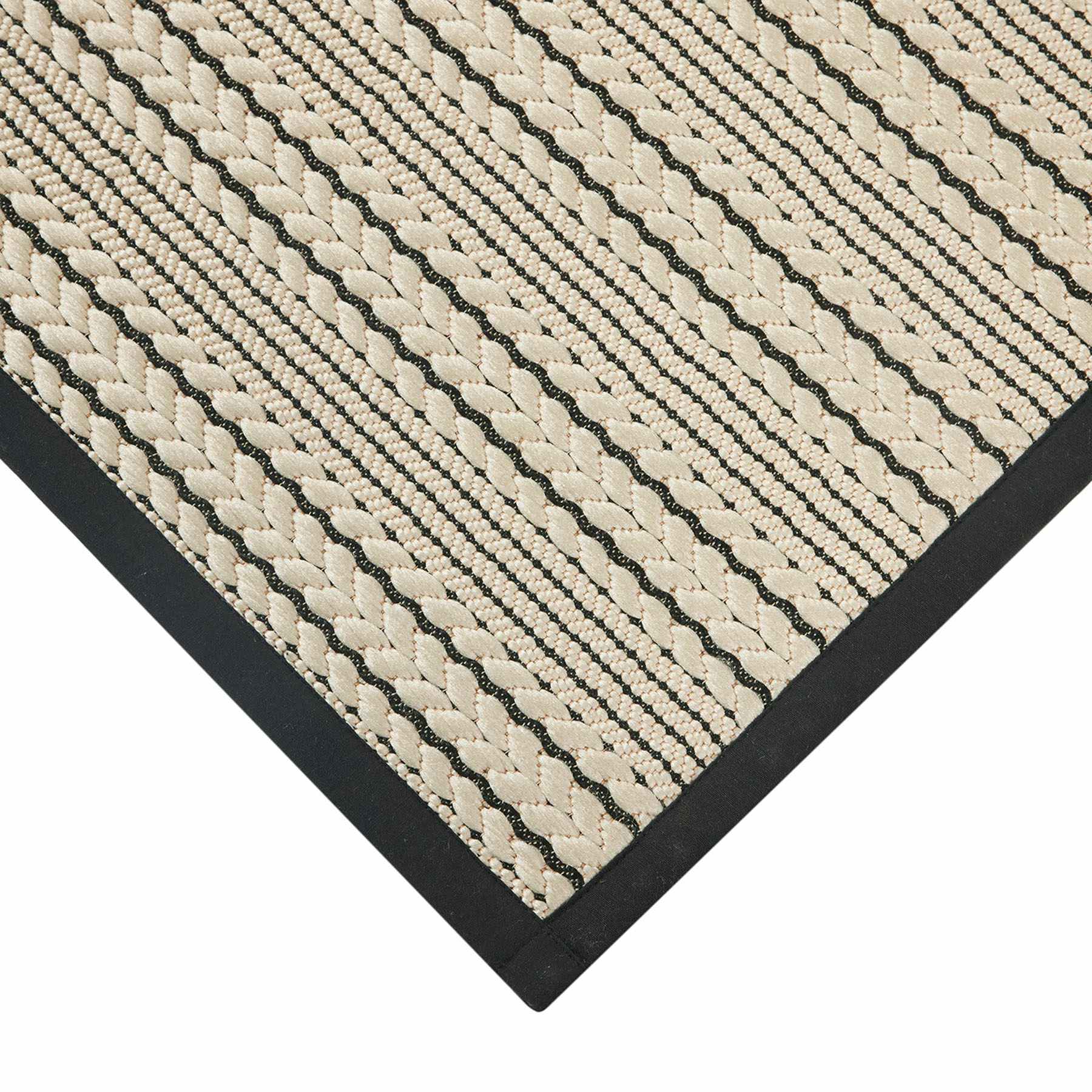 Natural & Black Puffback High-Low Washable Kitchen Runner, 2x5