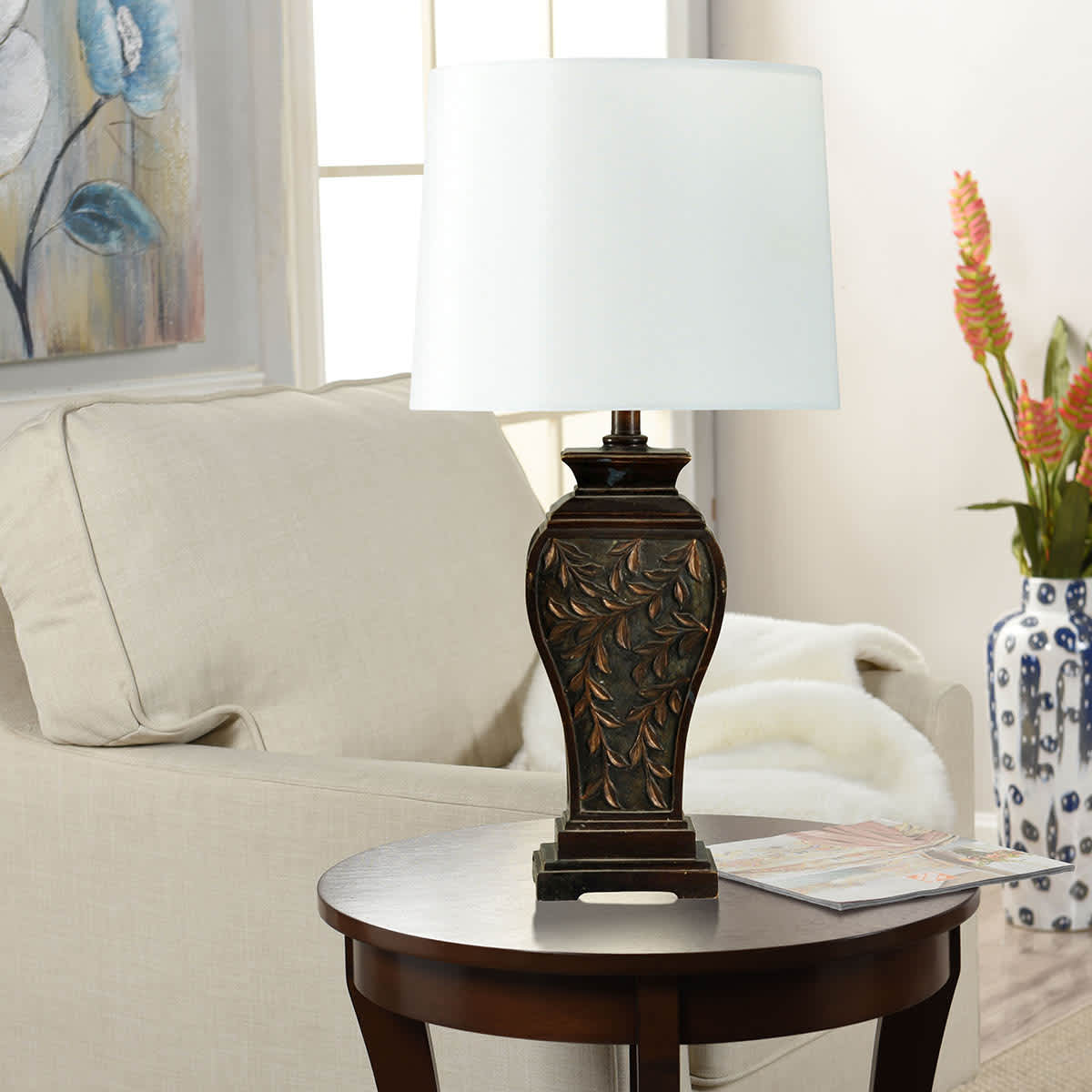 Chestnut Leaf Patterned Medium Table Lamp Base, 21"