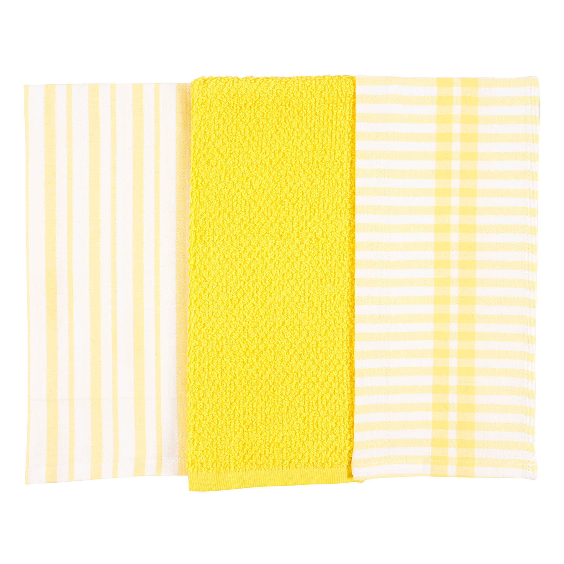 Set of 3 Mixed Yellow Flat Terry Kitchen Towels