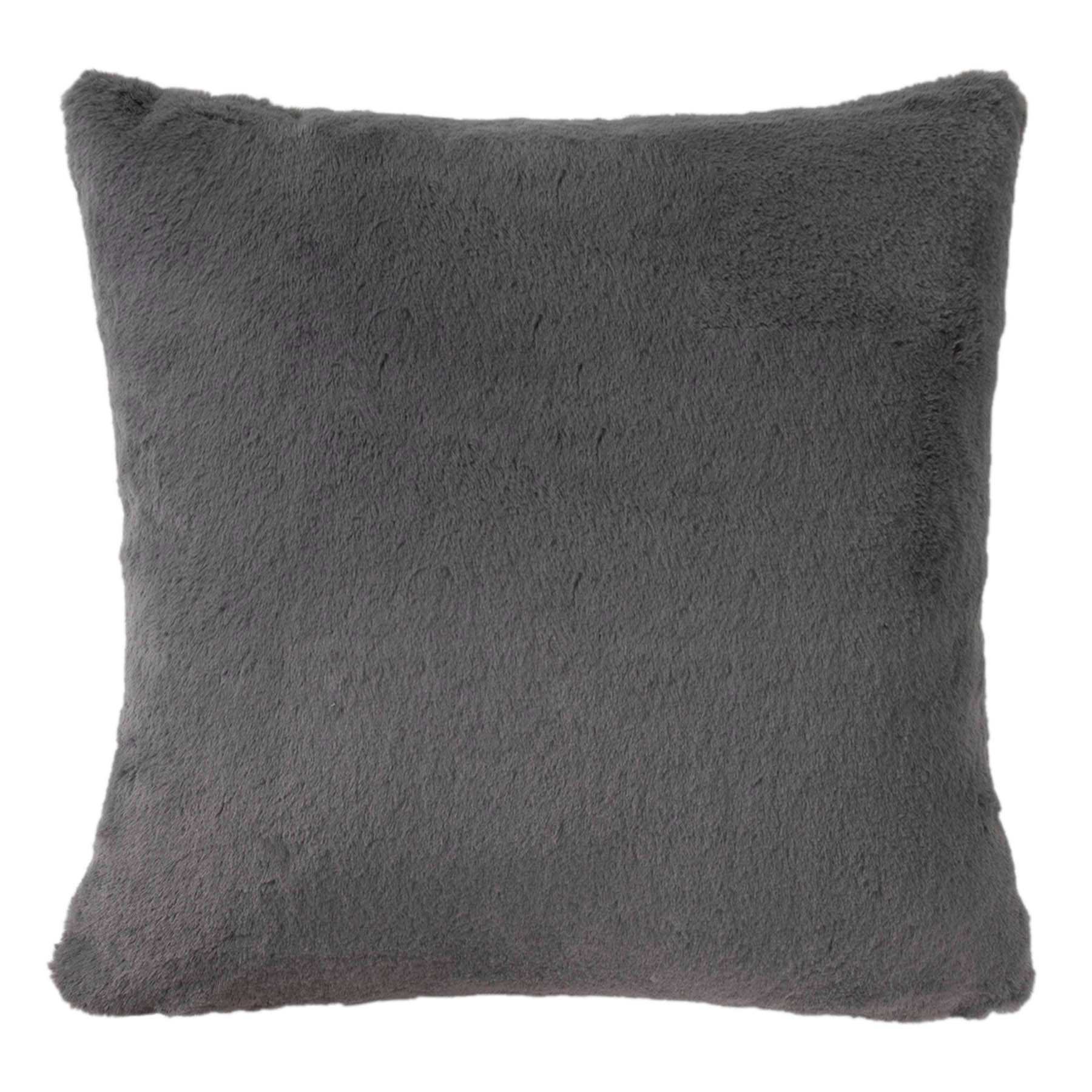 Bristol Dark Grey Faux Fur Throw Pillow, 18"