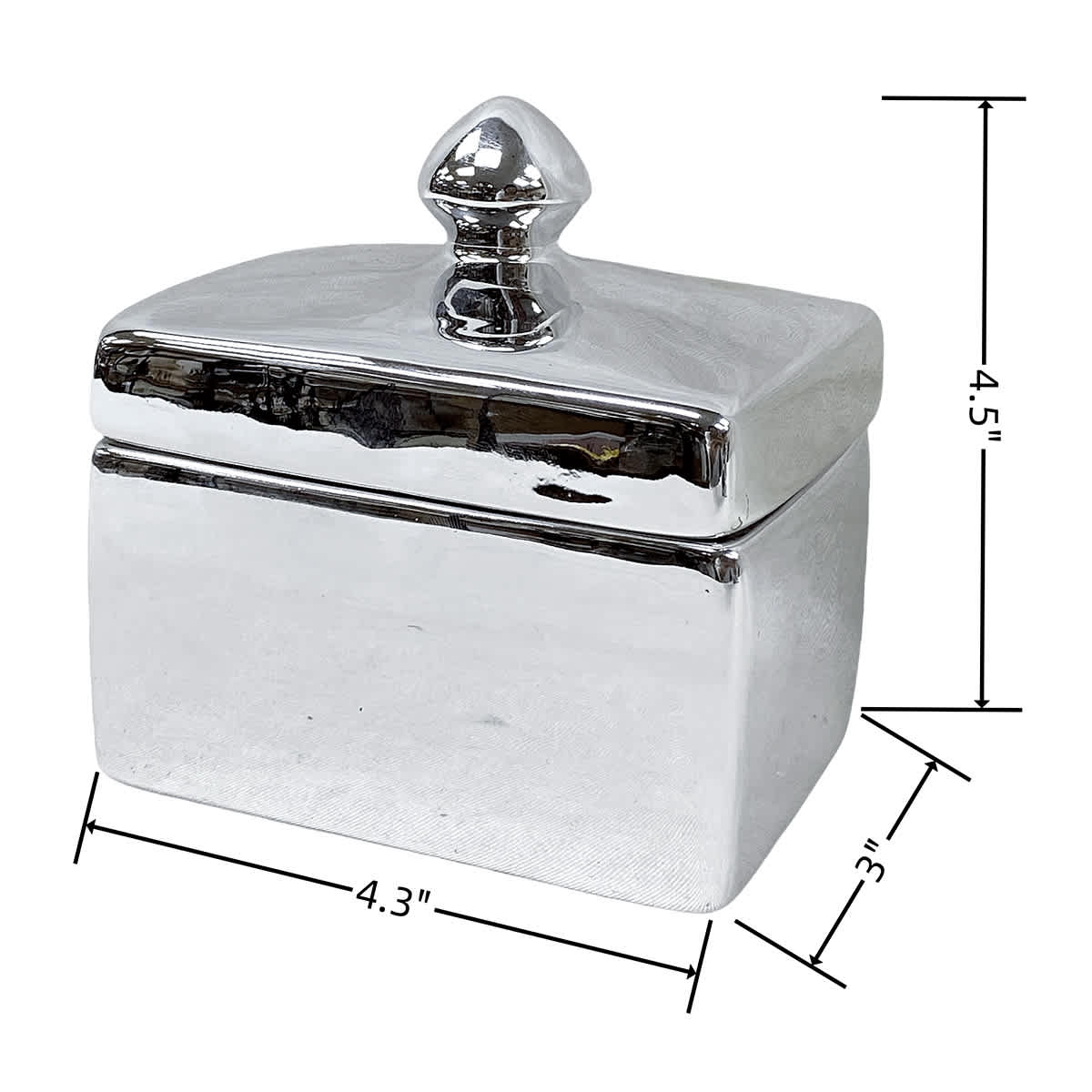 Found & Fable Silver Ceramic Decorative Box, 4.5"