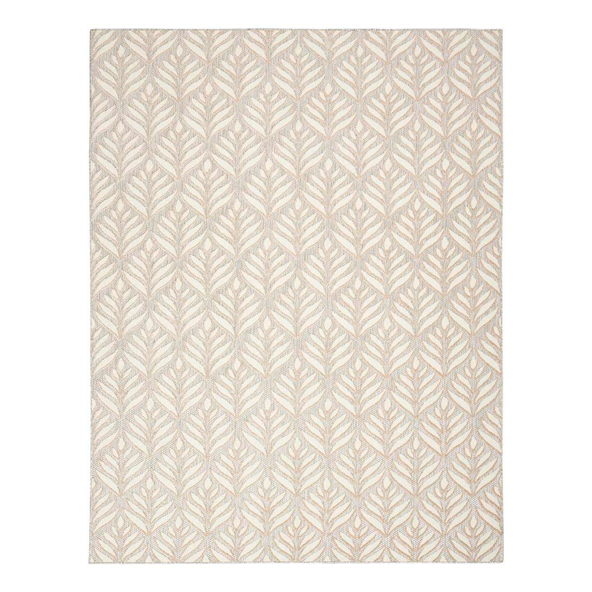 (E526) Ivory & Silver Leaf Outdoor Area Rug, 5x7
