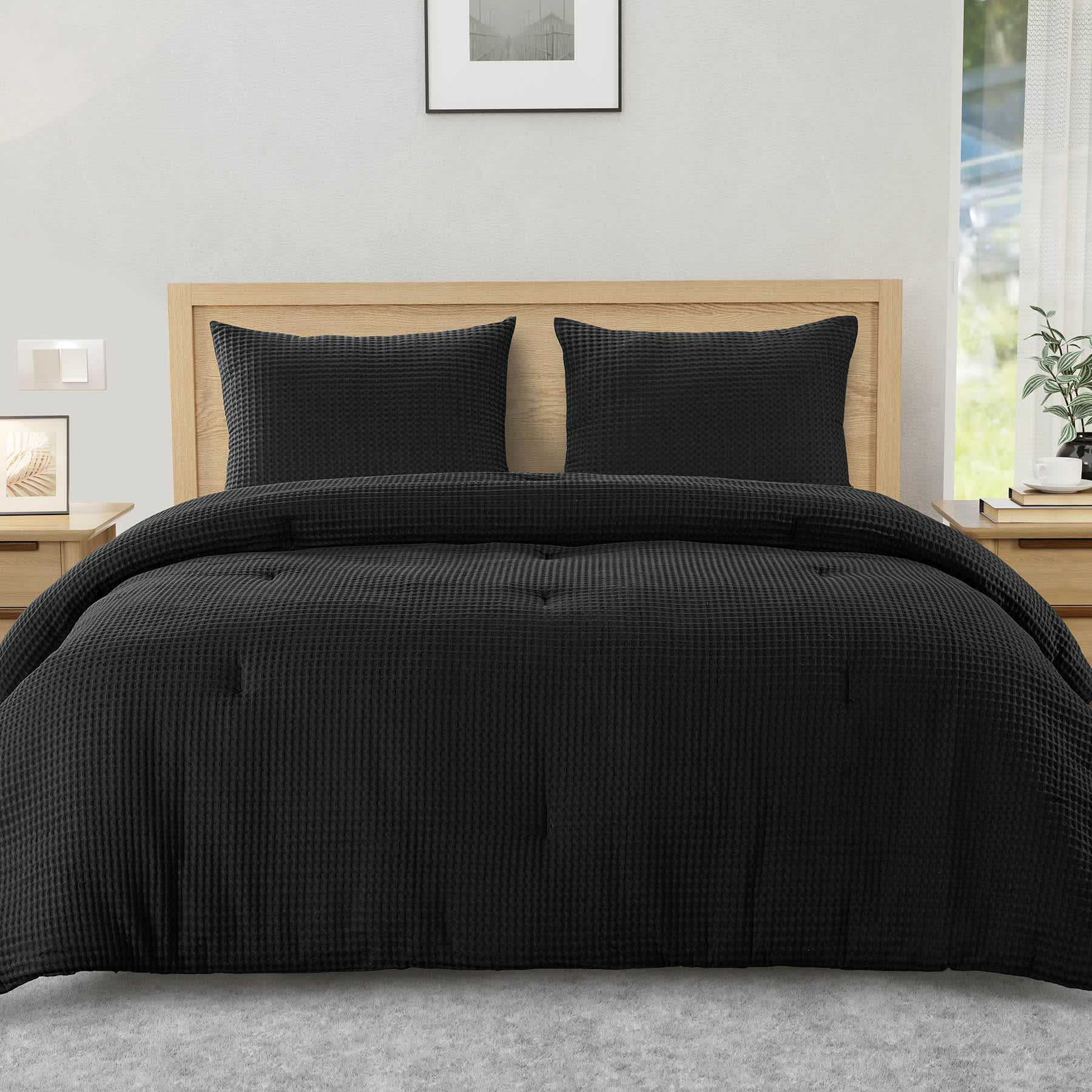 Crosby St. 2-Piece Black Waffle Comforter Set, Twin/Twin XL