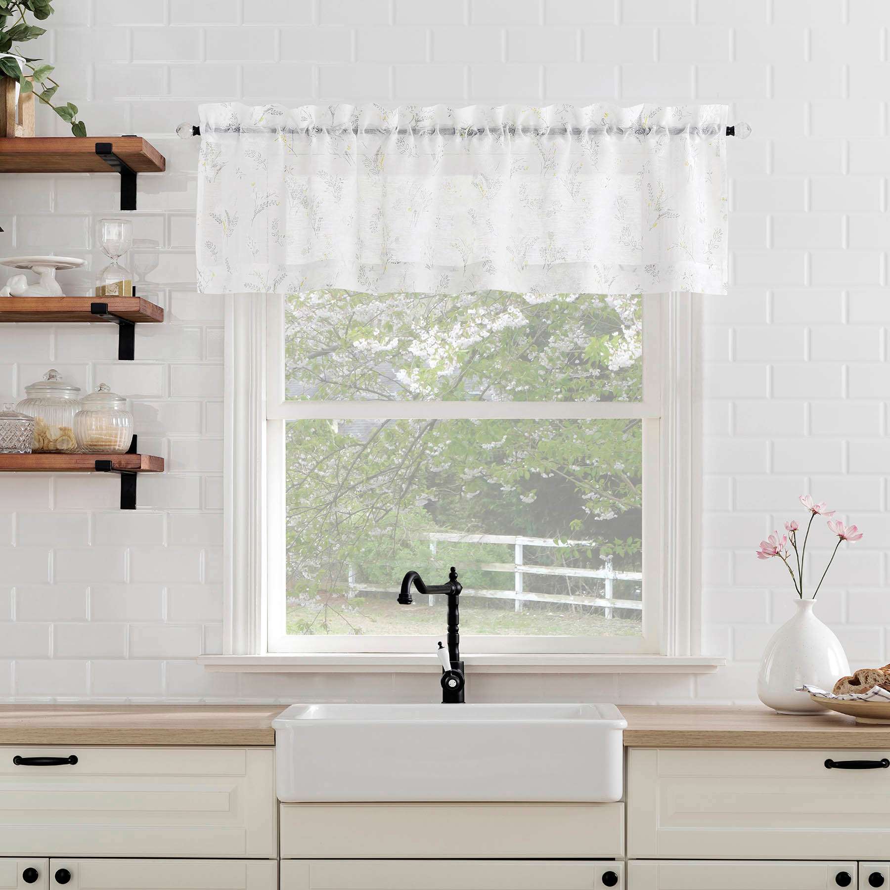 Tillie White Small Tiered Window Curtain Panel, 54x36