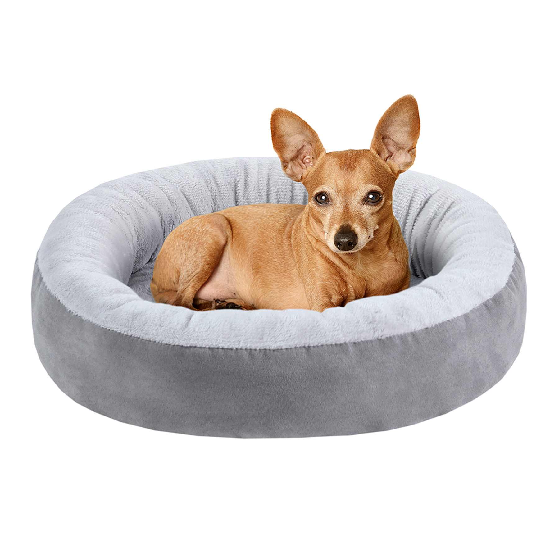 Grey Faux Suede & Microtec Donut Pet Bed, 18"