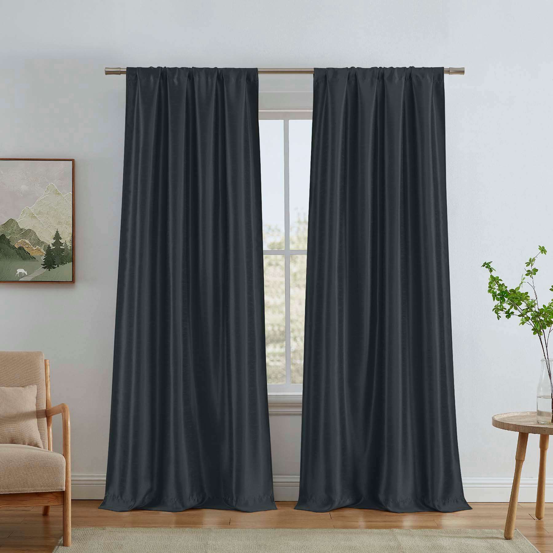 Jordana Black Thermal Weave Room Darkening Curtain Panel, 84"