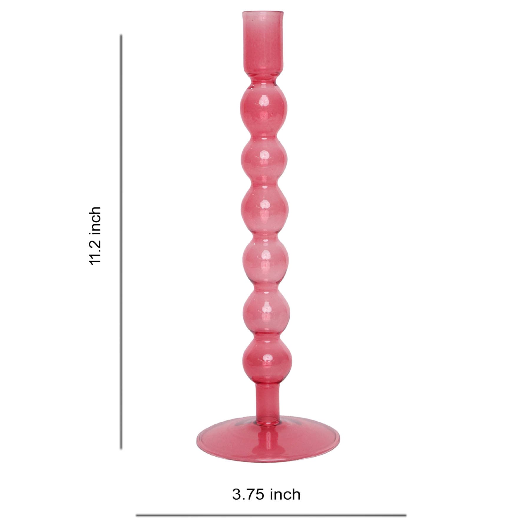Pink Bubble Glass Taper Candle Holder, 11"