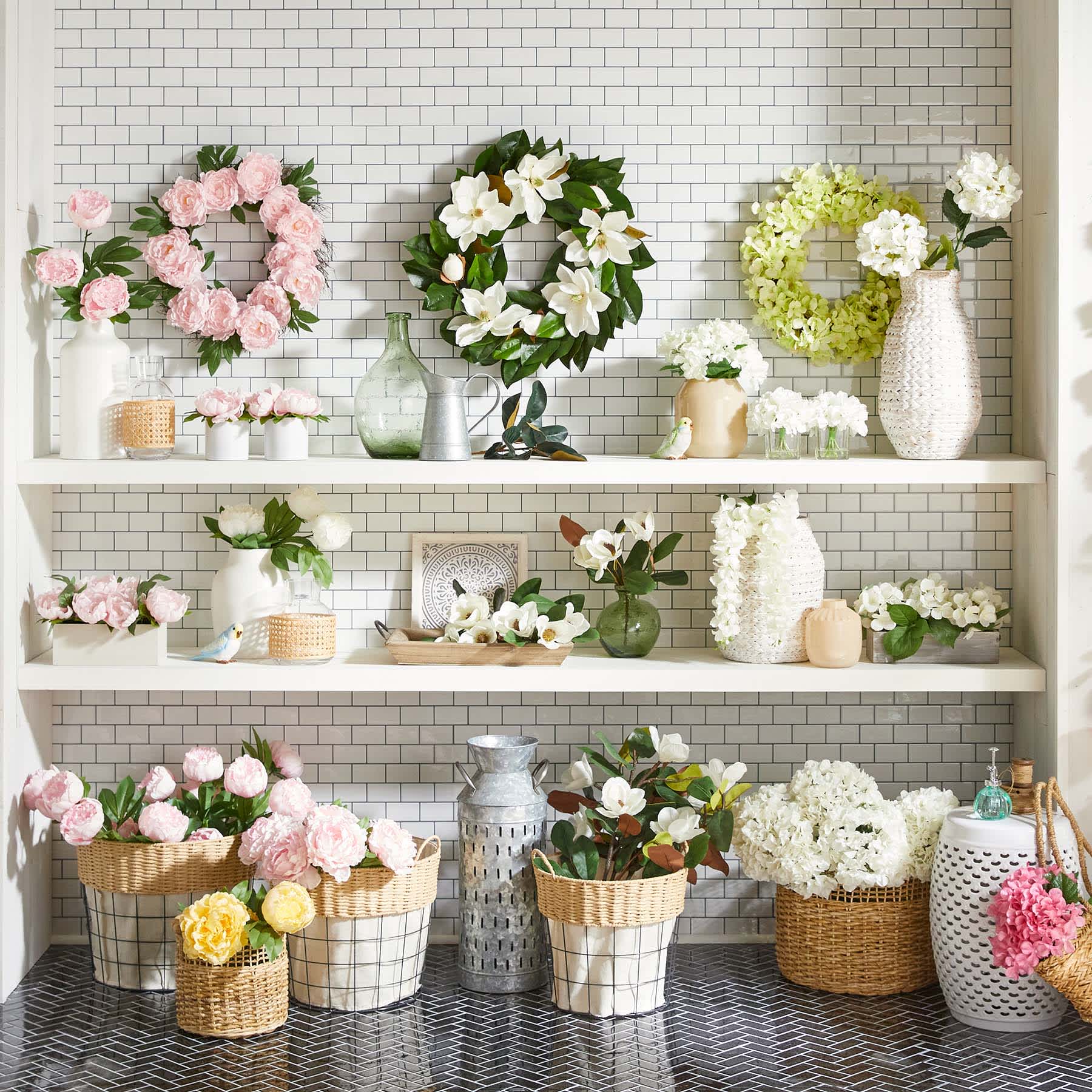 Large White Hydrangea Floral Stem, 37.5"