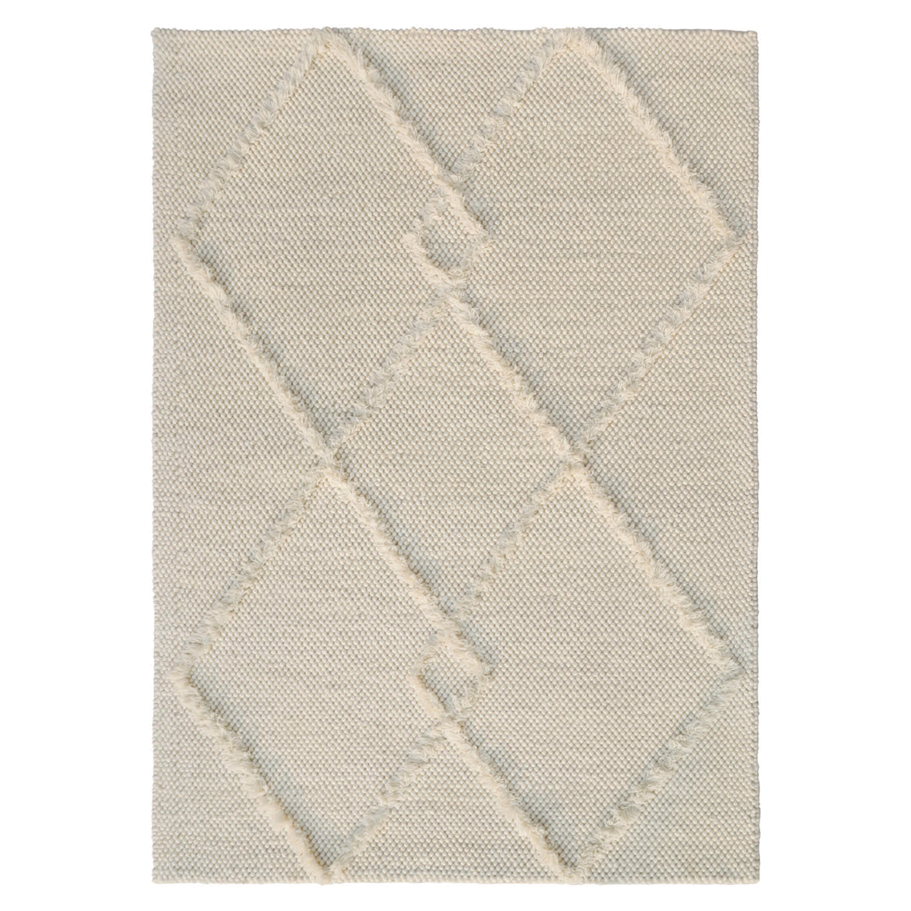 (A514) Found & Fable Ivory Diamond Patterned Wool Area Rug, 5x7
