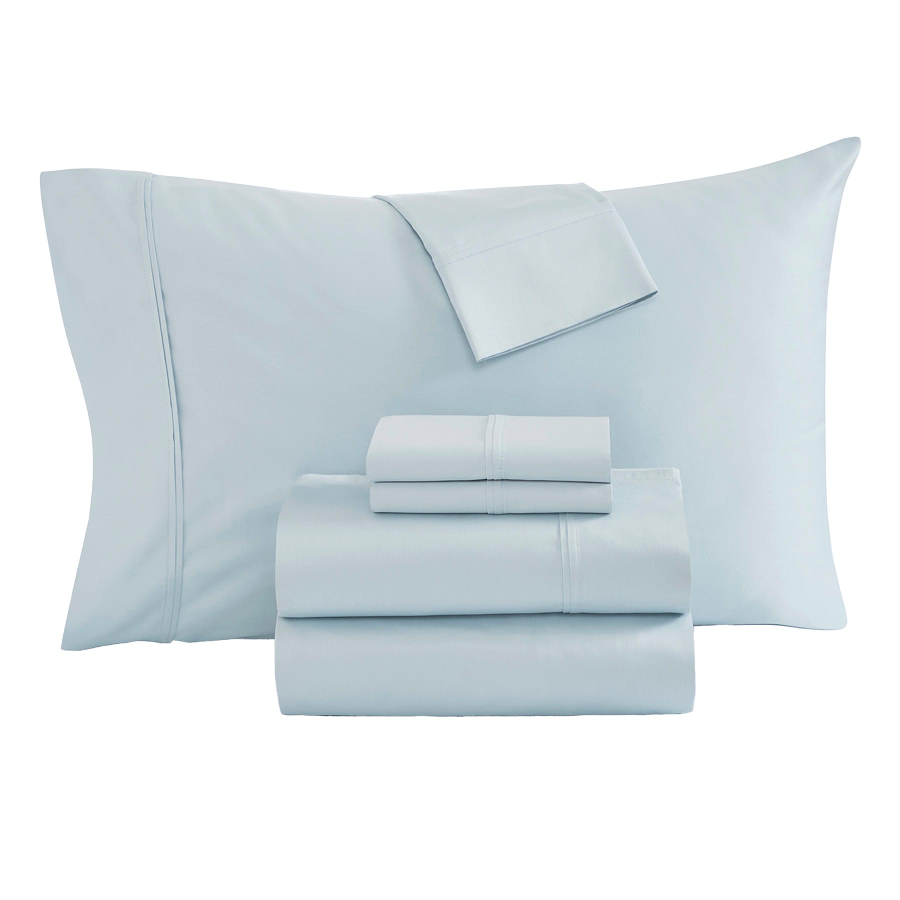 Providence 6-Piece Light Blue 100% Egyptian Cotton Sateen Sheet Set, Queen