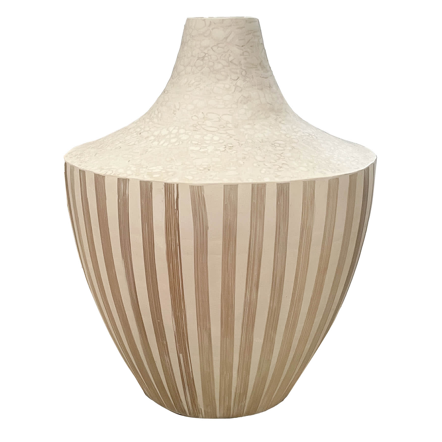 White Eggshell & Stripped Bamboo Vase, 12.2"