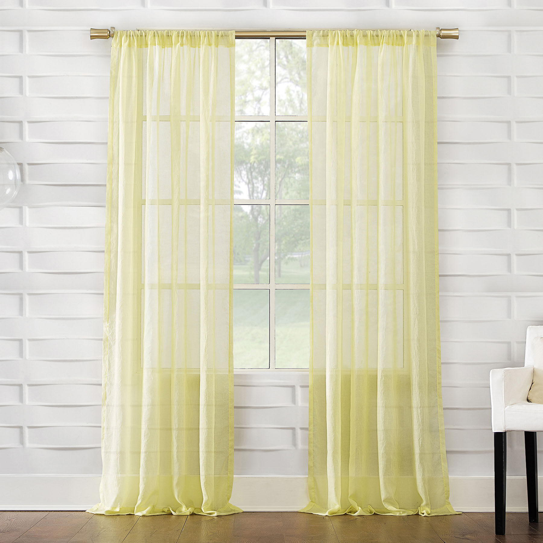 Lyra Yellow Sheer Rod Pocket Curtain Panel, 84"