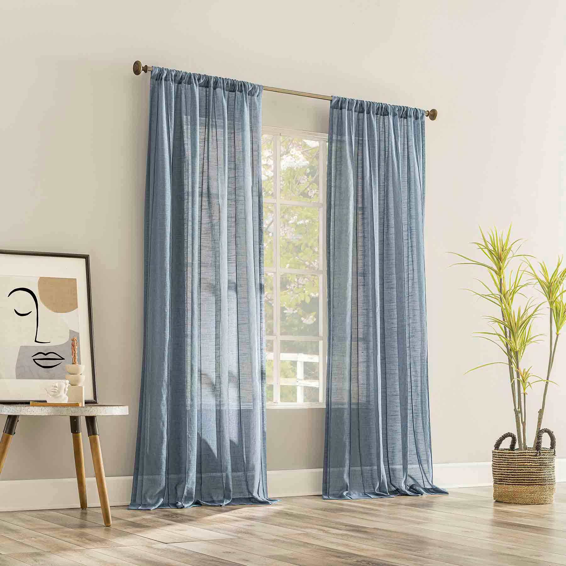 Ayanna Denim Sheer Rod Pocket Curtain Panel, 84"