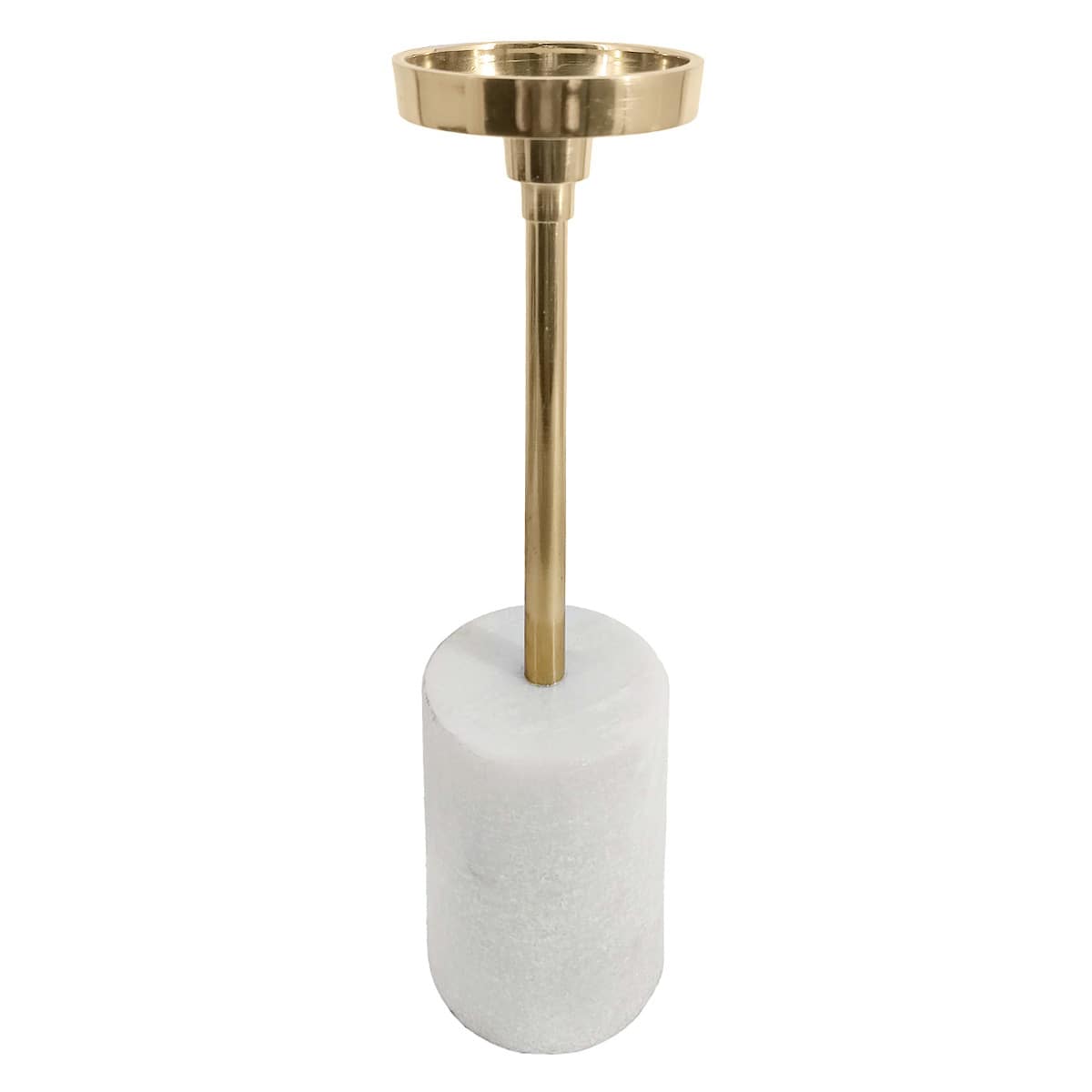 Crosby St. Long Stem Gold Pillar Candle Holder With Marble Cylinder Base, 12.5"