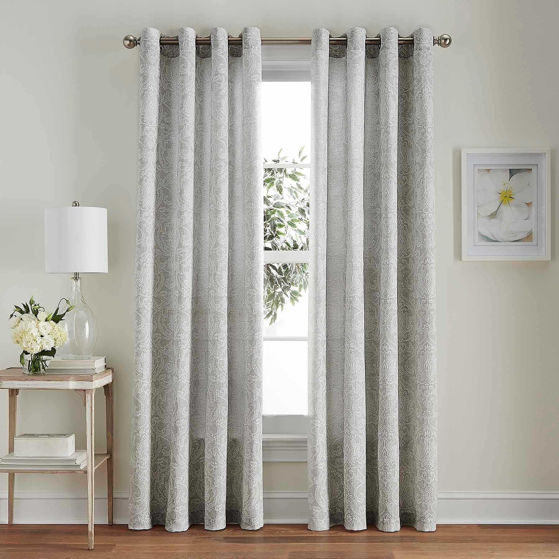 Grey Medallion Jacquard Light Filtering Grommet Curtain Panel, 84"