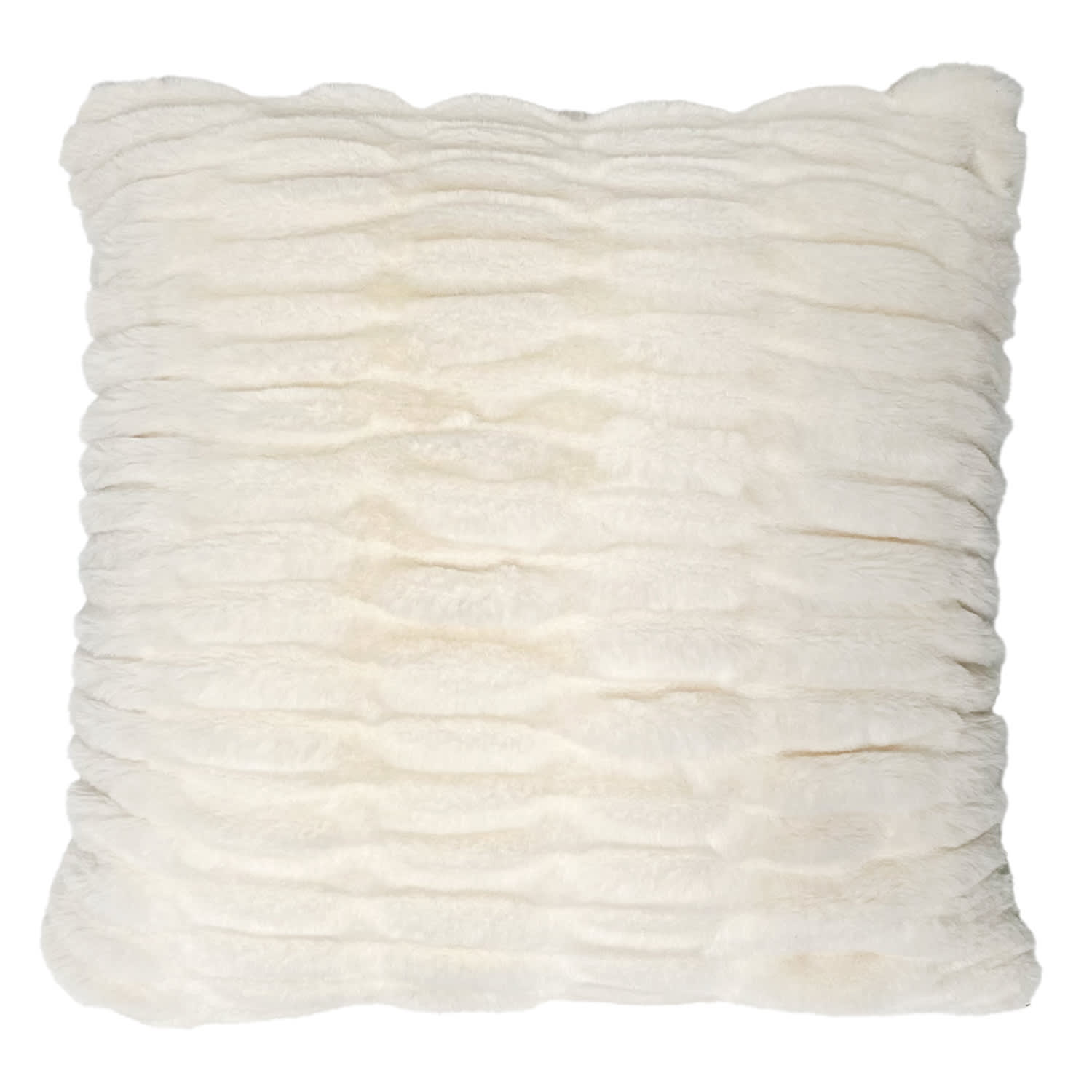 Beige Ruched Faux Fur Pillow, 18"