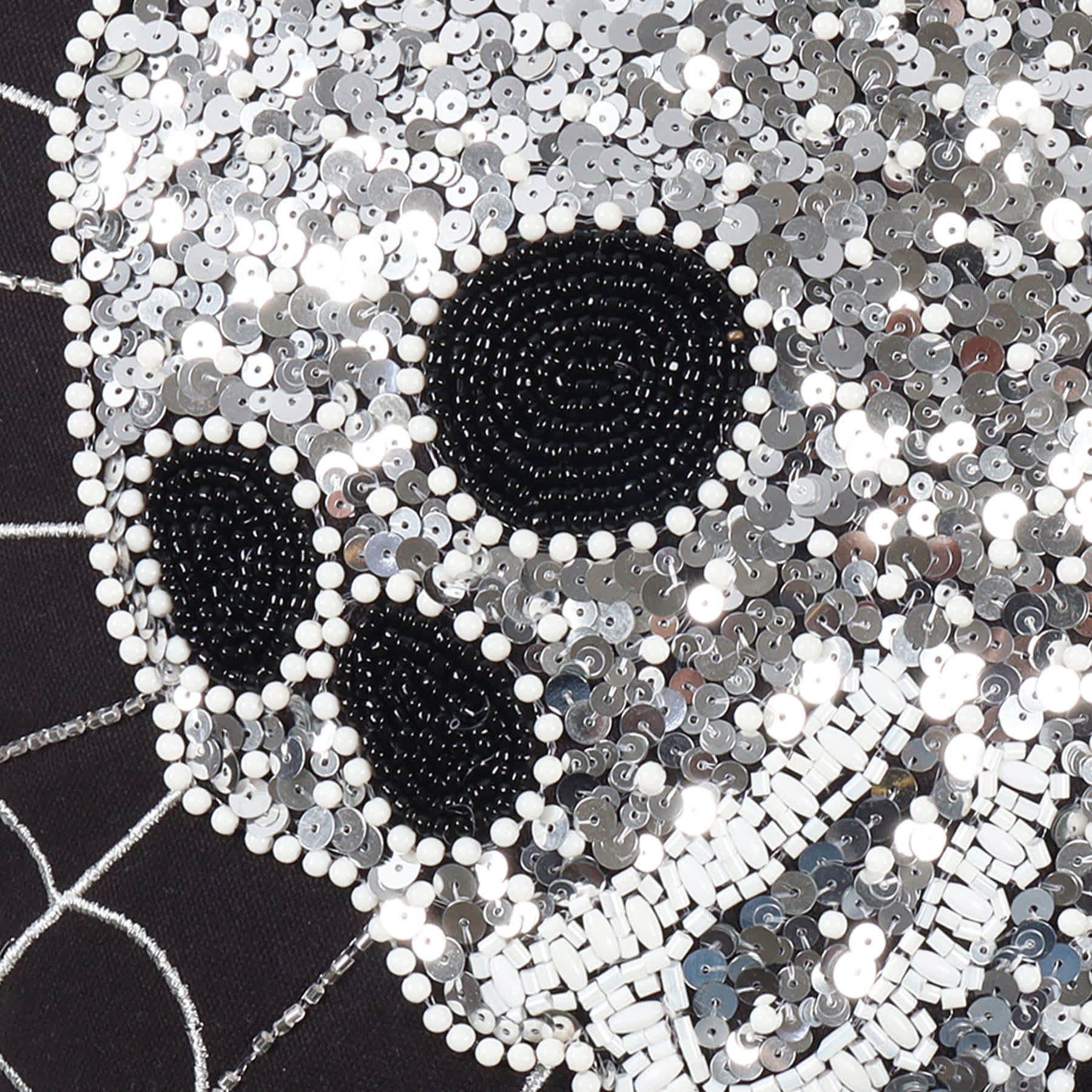 Sequin Skull with Web Throw Pillow, 14"
