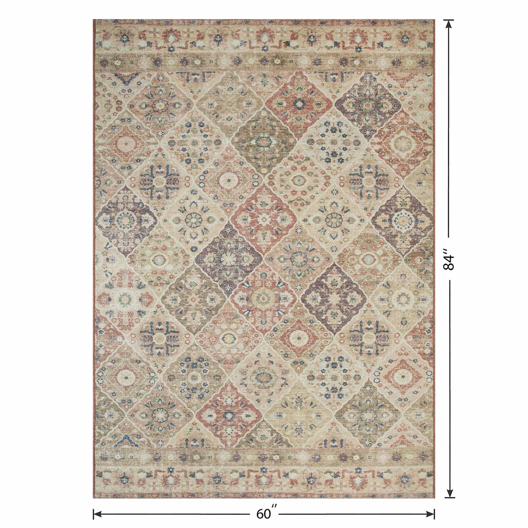 (B898) Spice Medallion Washable Area Rug, 5x7