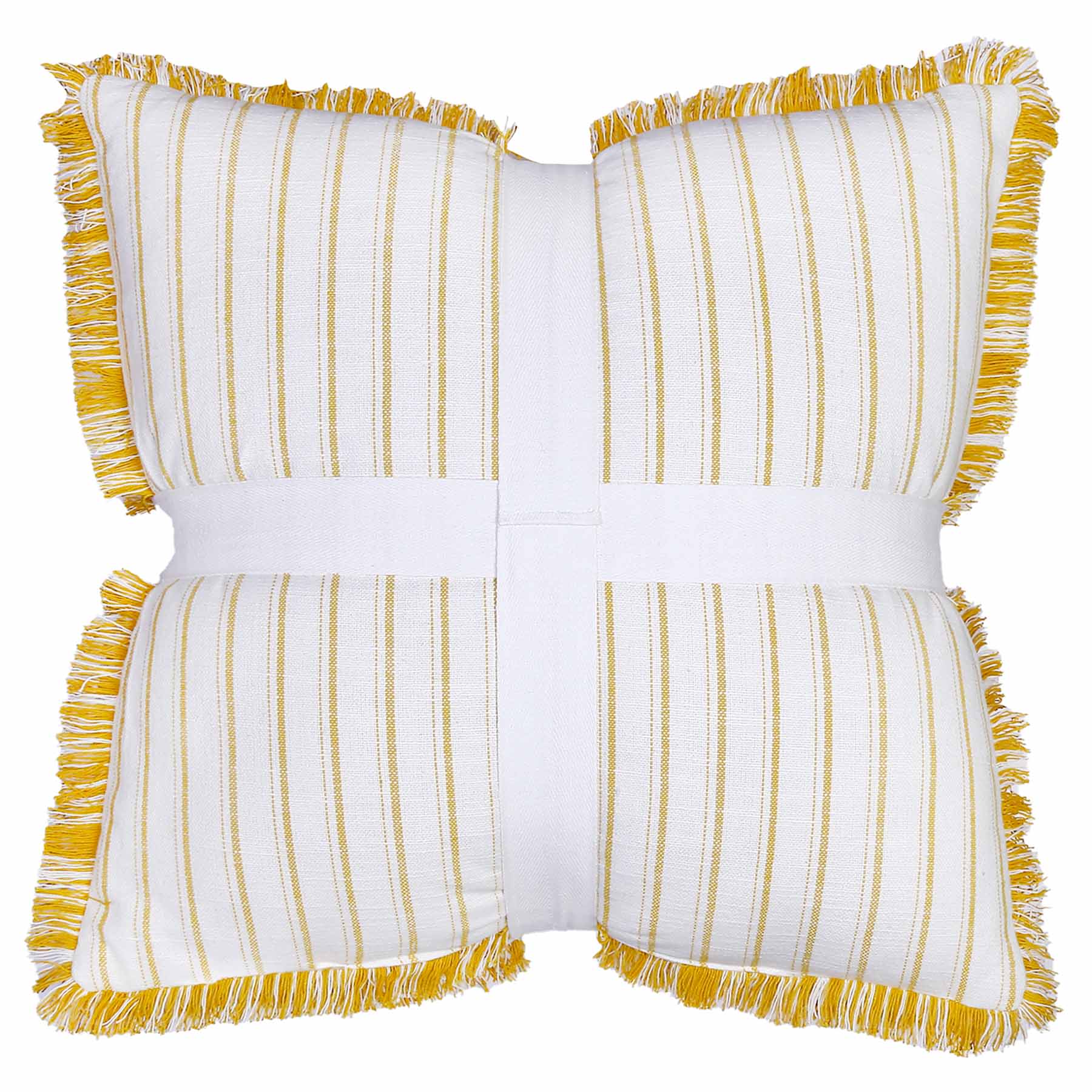 Yellow Striped Throw Pillow with Fringe, 20"