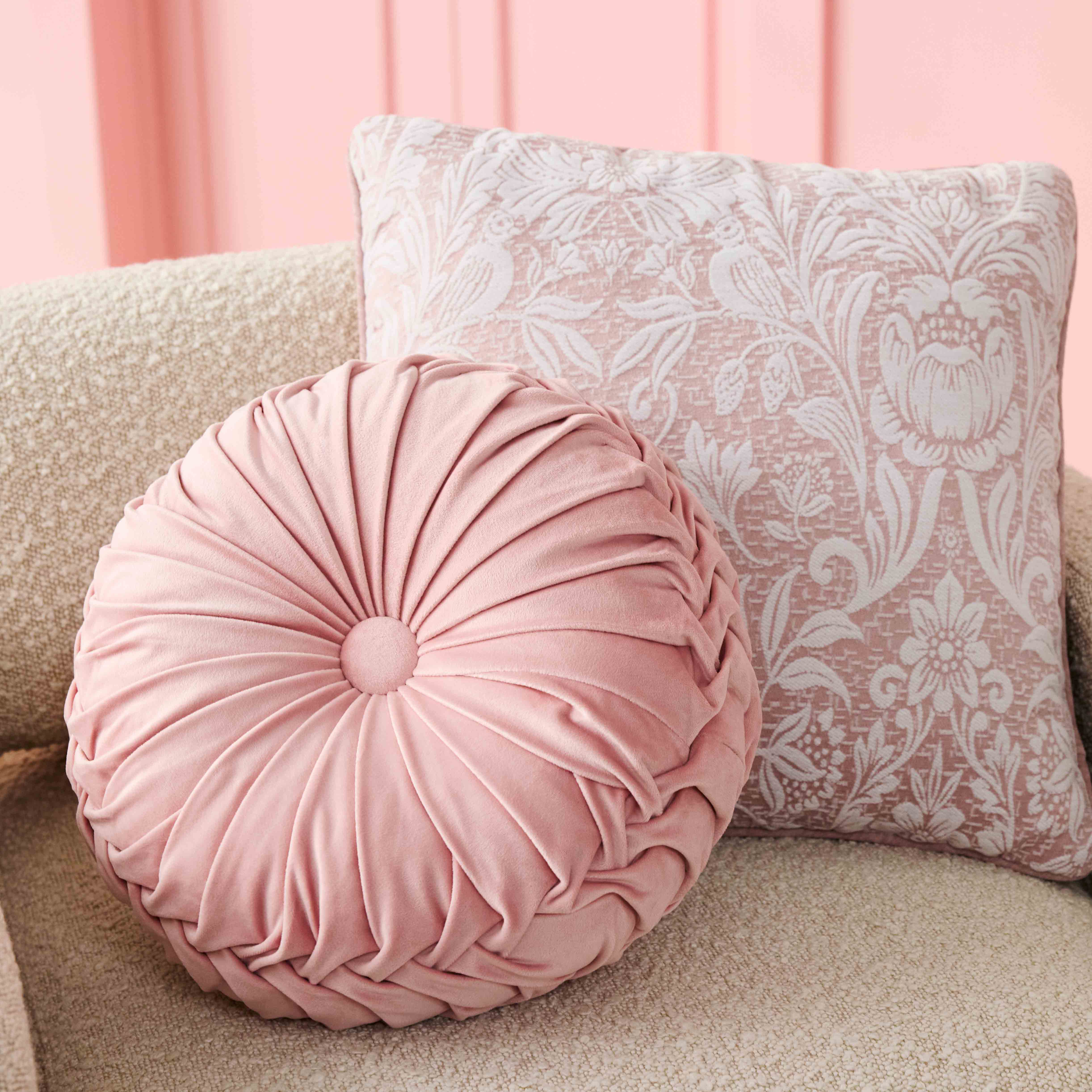 Blush Floral Damask Throw Pillow, 18"