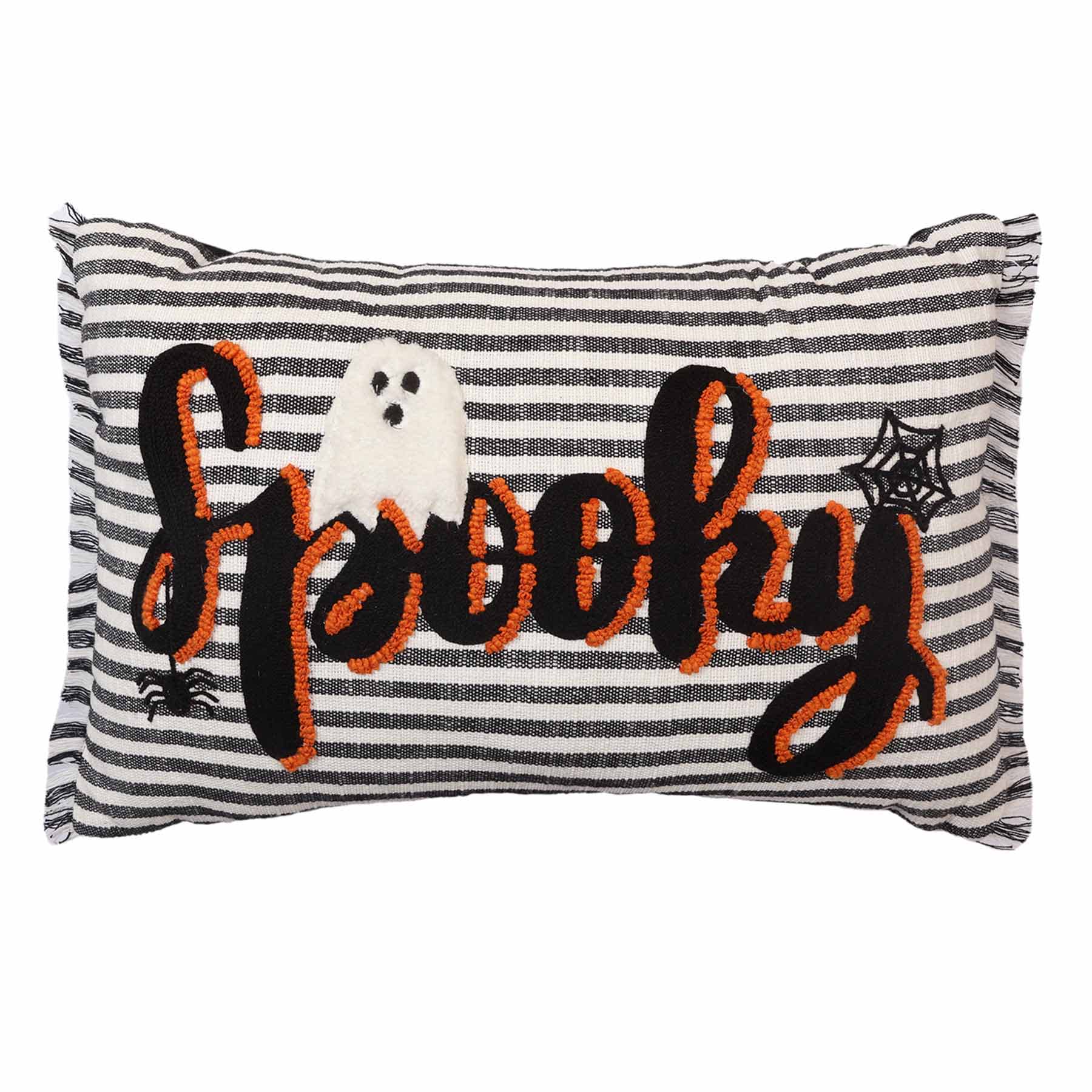 Spooky Embroidered Throw Pillow, 14x20