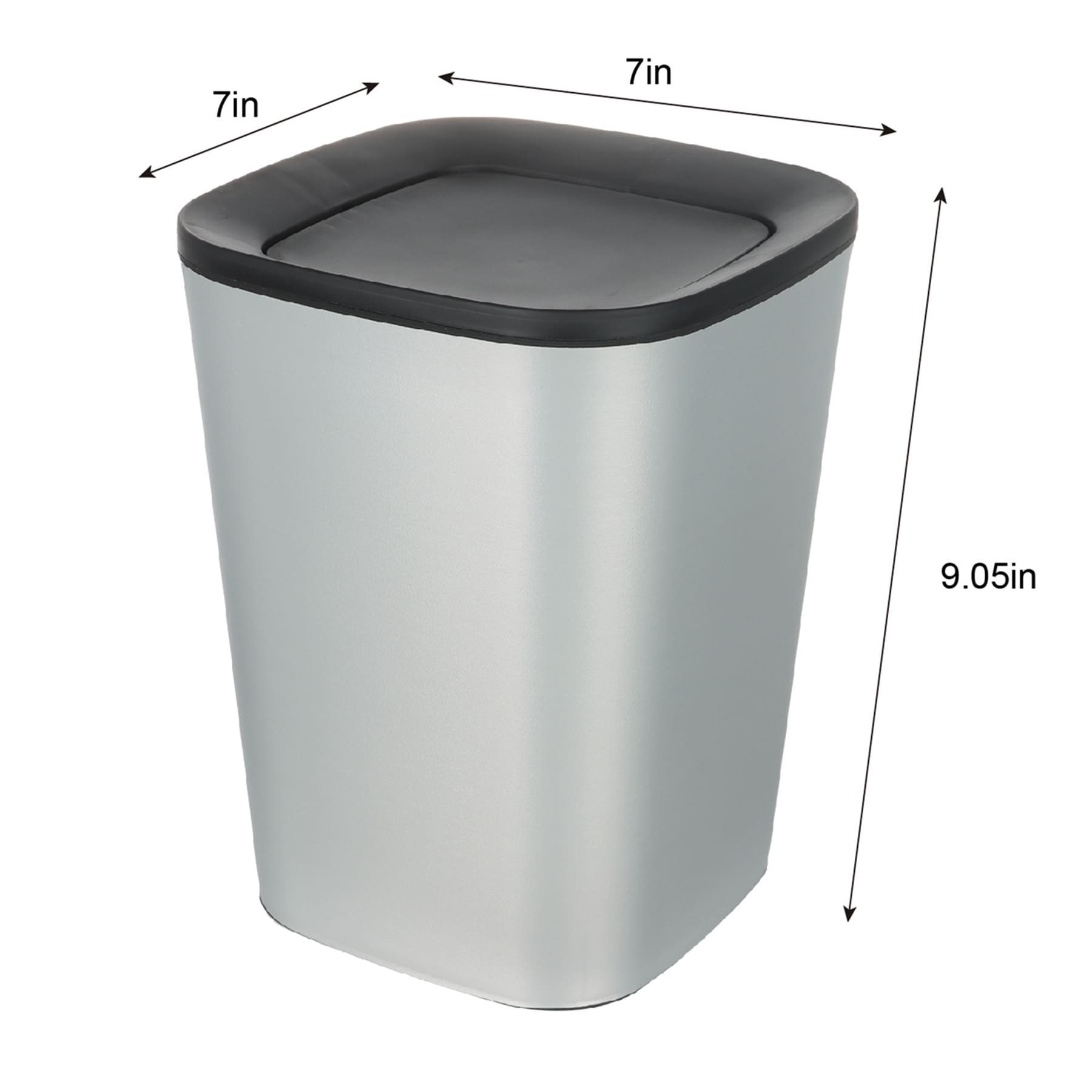 Silver Swing Trash Can with Black Top, 5l