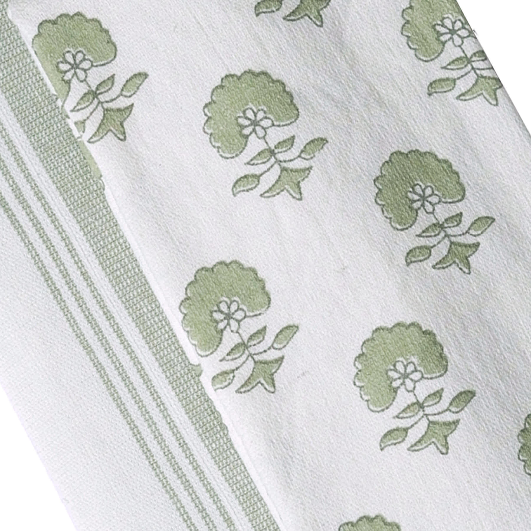 Set of 2 Green Floral Print Terry Cotton Kitchen Towels