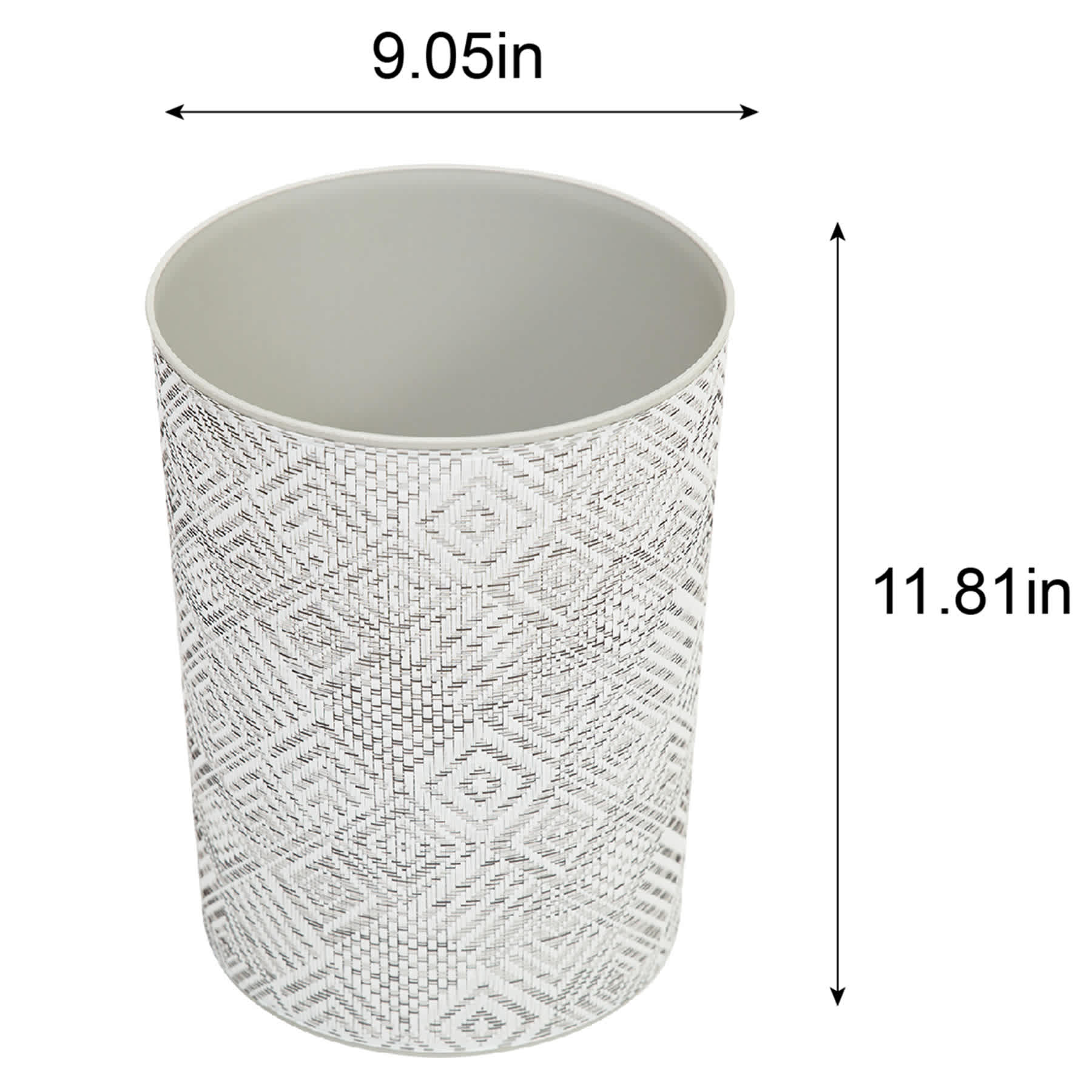 Winslow Light Grey Diamond Round Trash Bin, 10l