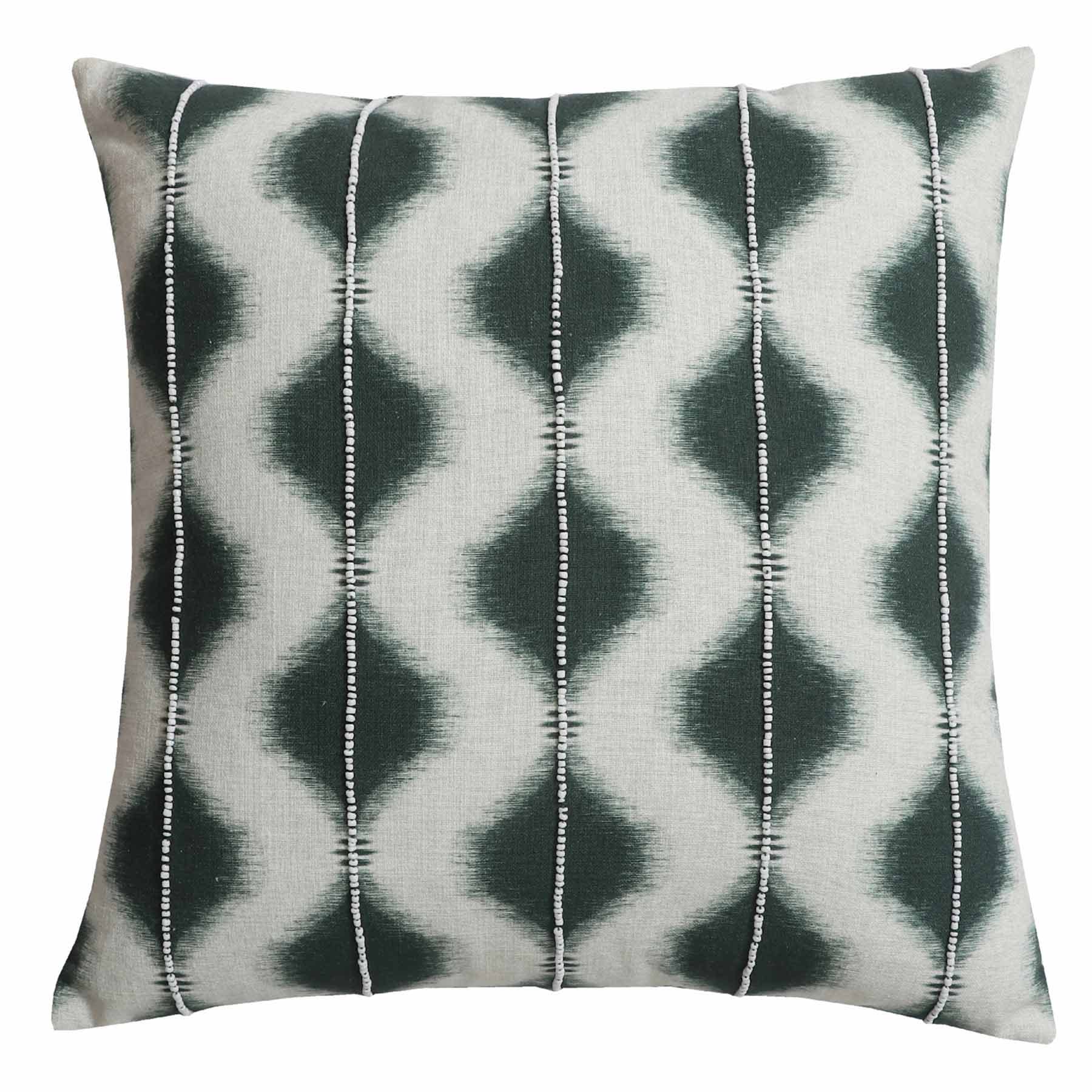 Found & Fable Green Ikat Embellished Throw Pillow, 18"