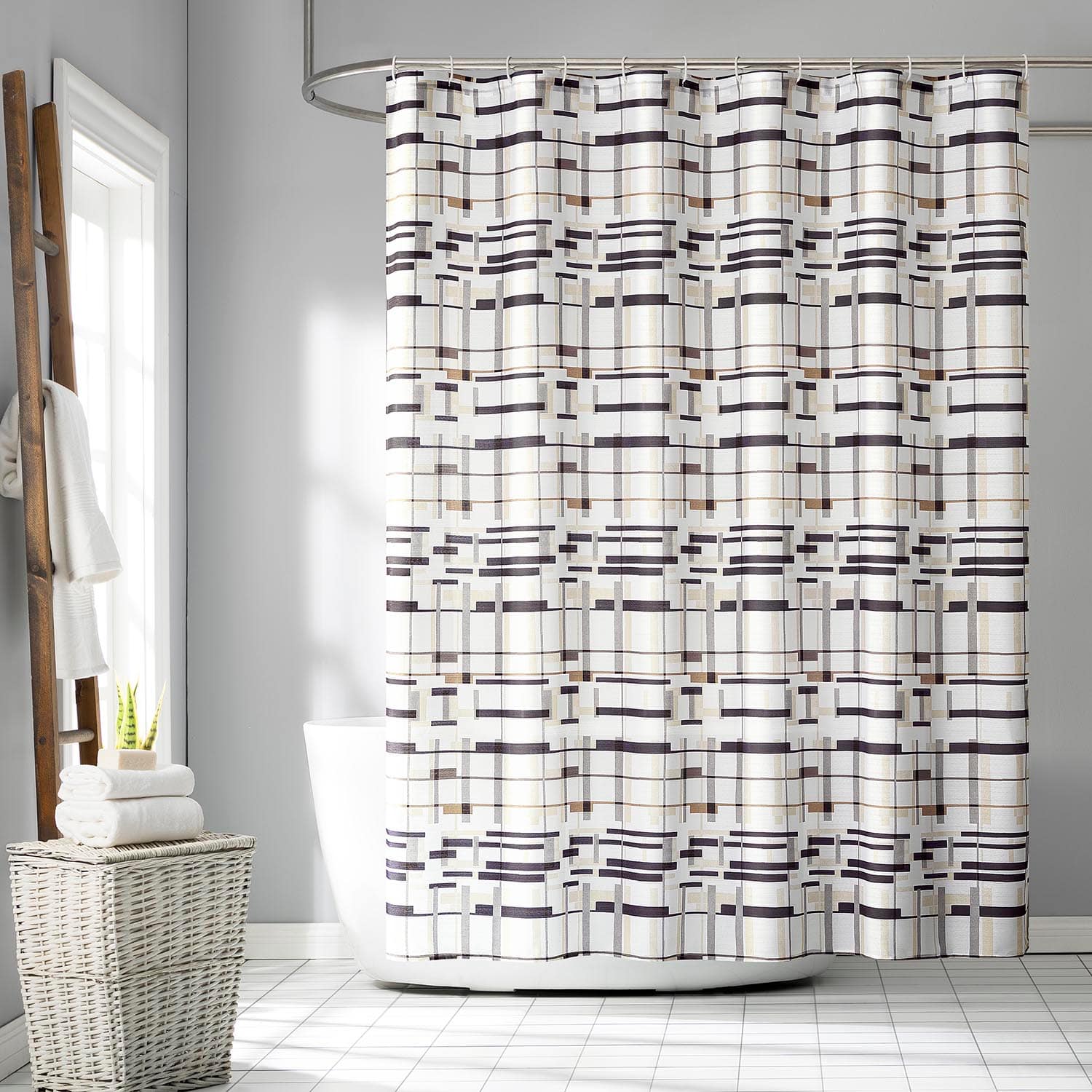 13-Piece Vinton Grey Striped Shower Curtain Set, 70x72