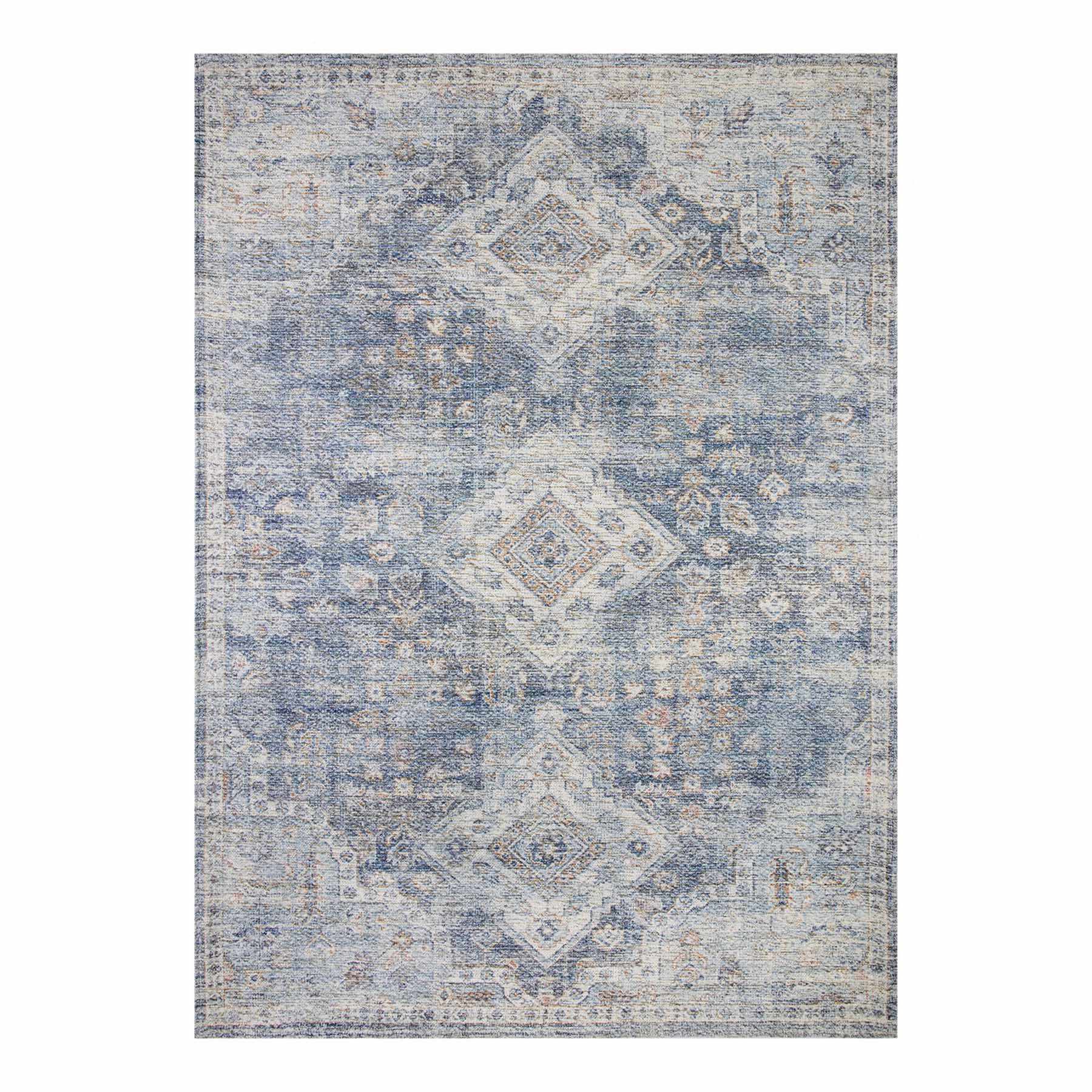 (B822) Whittington Blue Floral Medallion Area Rug, 5x7