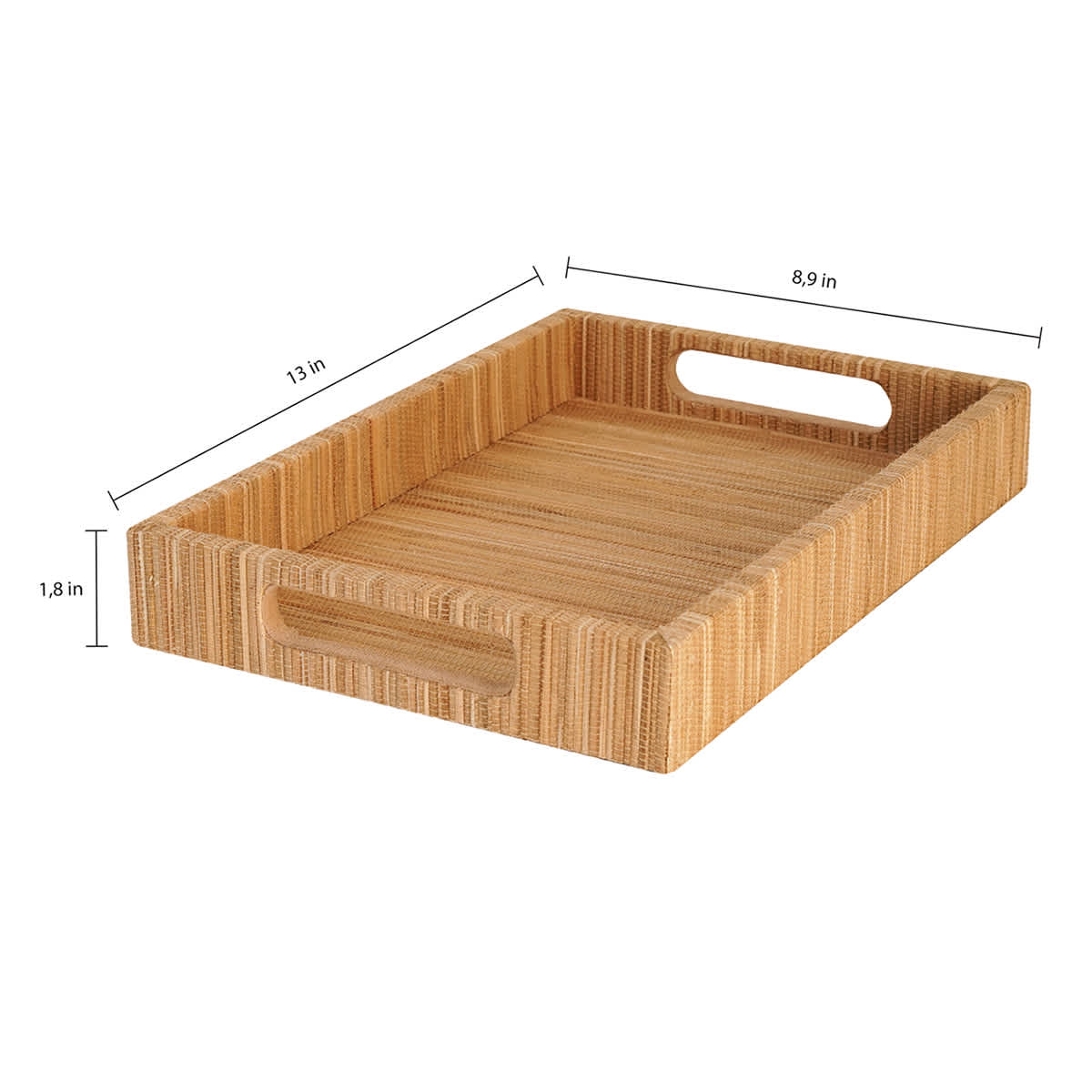 Small Tan Woven Seagrass Rectangular Decorative Tray, 13"