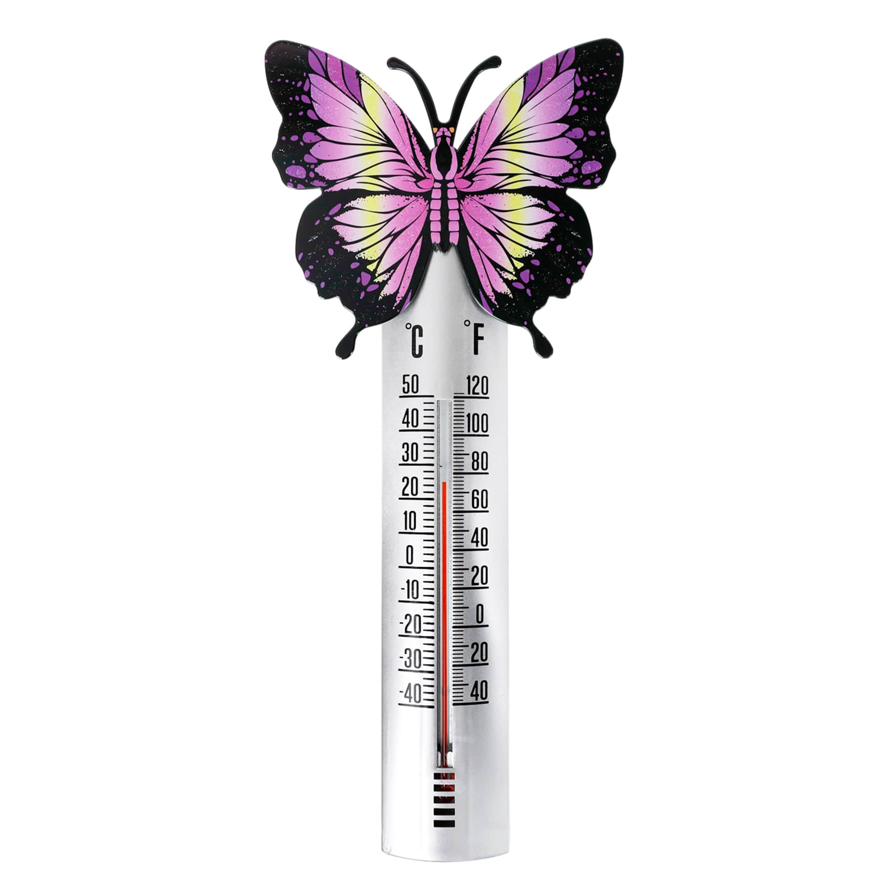 Pink Butterfly Garden Thermometer, 13x6