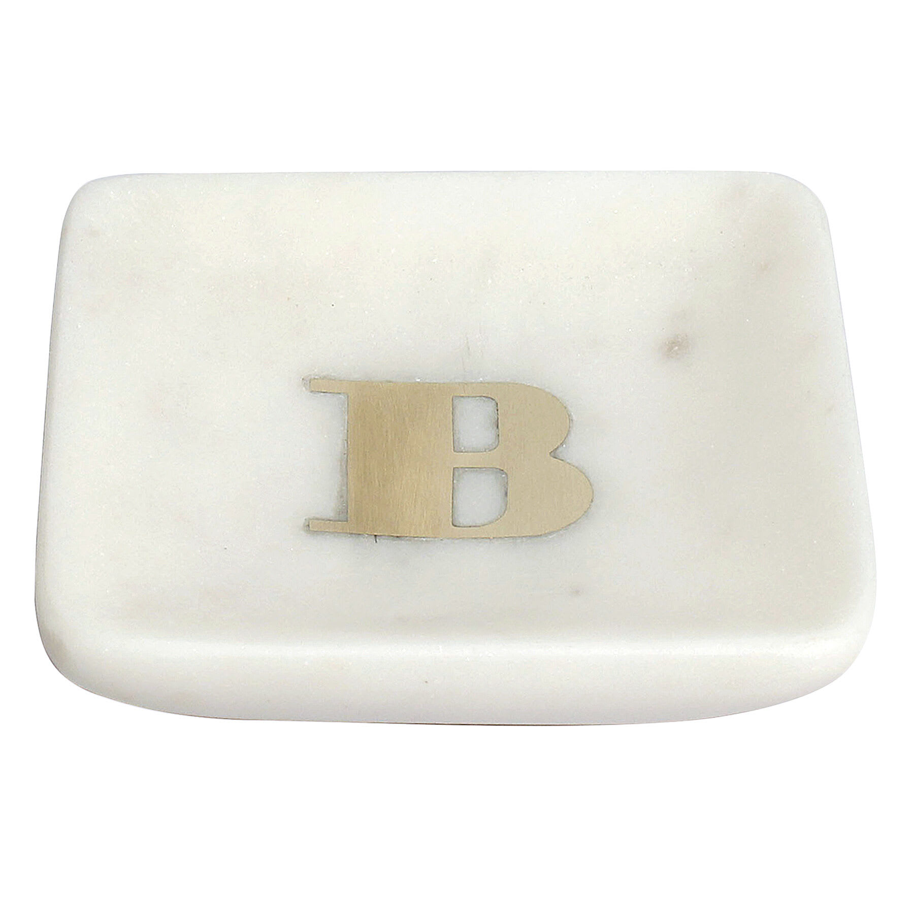 White Marbled Monogram Trinket Tray, B