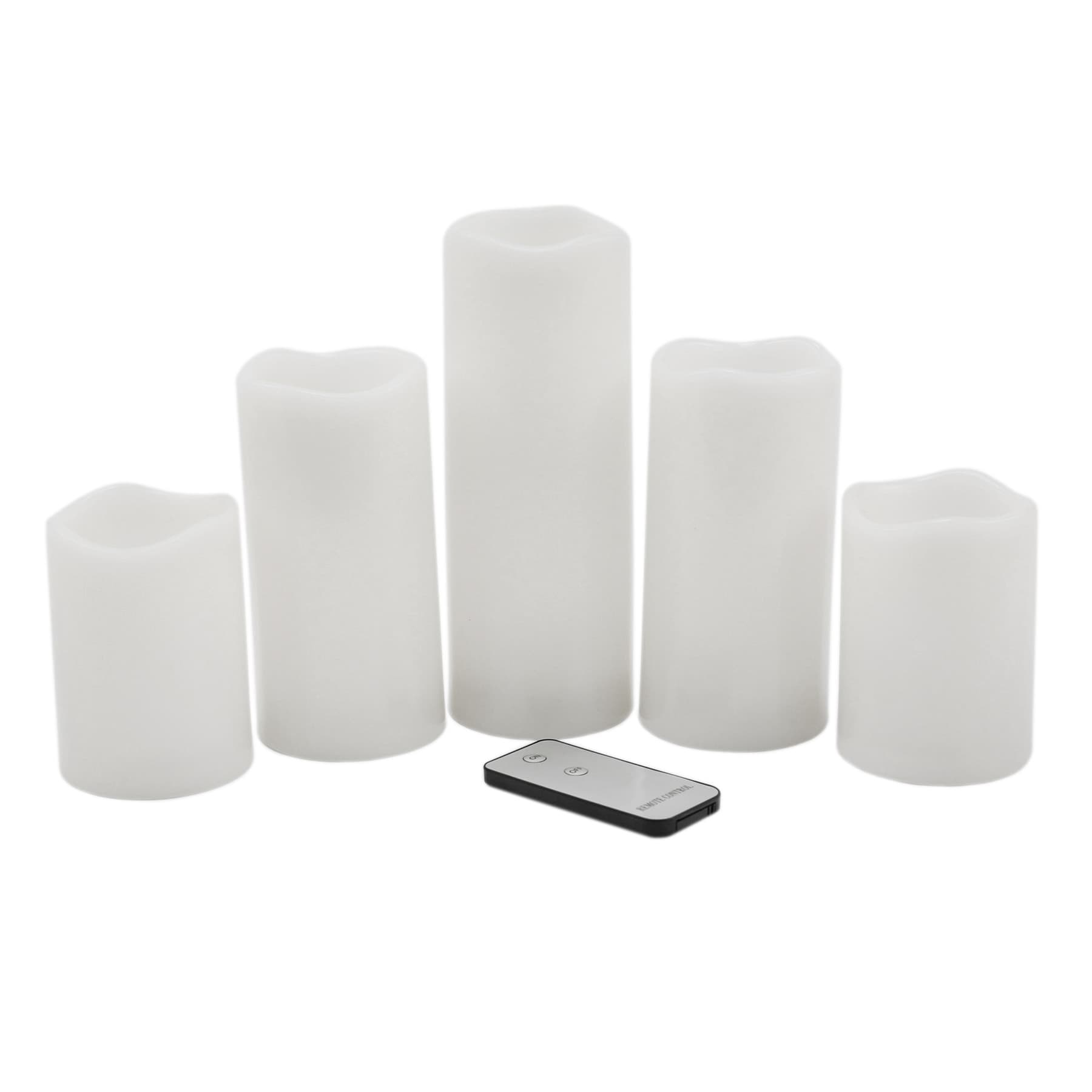 5-Piece Outdoor LED Pillar Candle Set, White