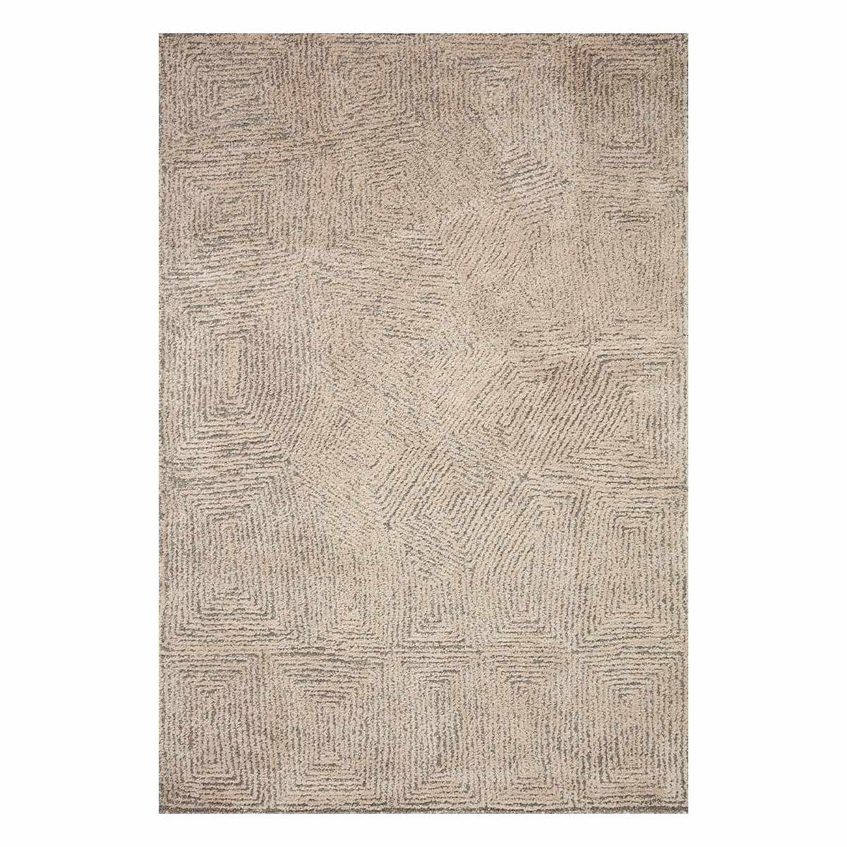 (B886) Boulder Tan & Brown Geometric Area Rug, 5x7