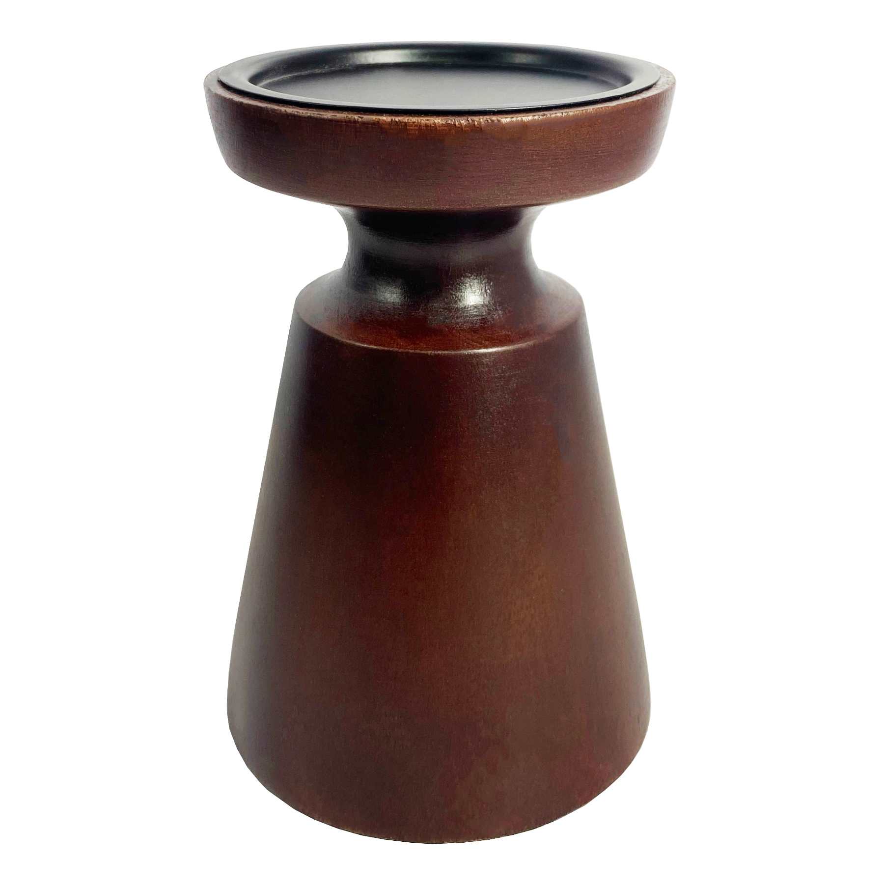 Dark Wooden Pillar Candle Holder, 6"