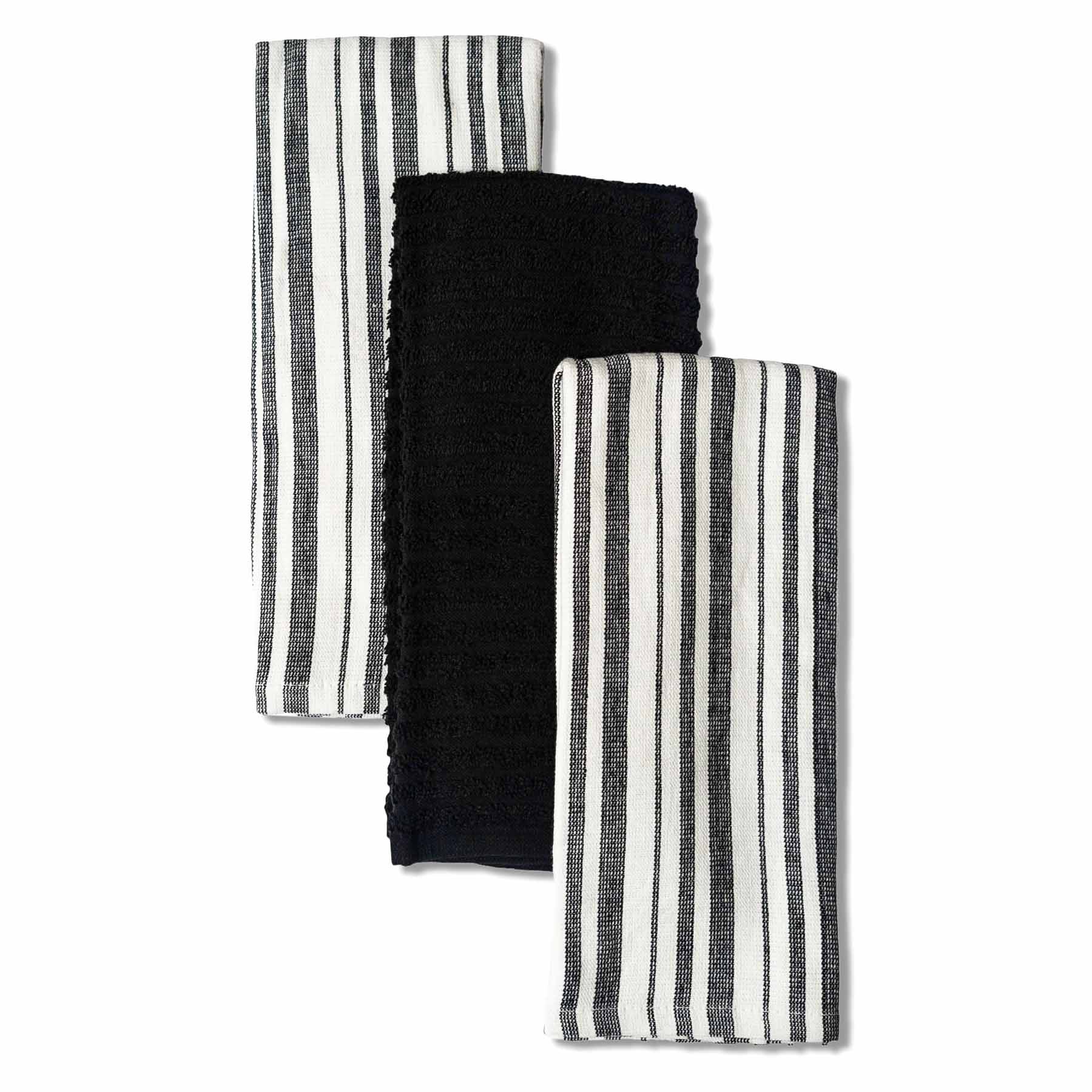 Set of 3 Black Lakewood Reverse Terry Kitchen Towels