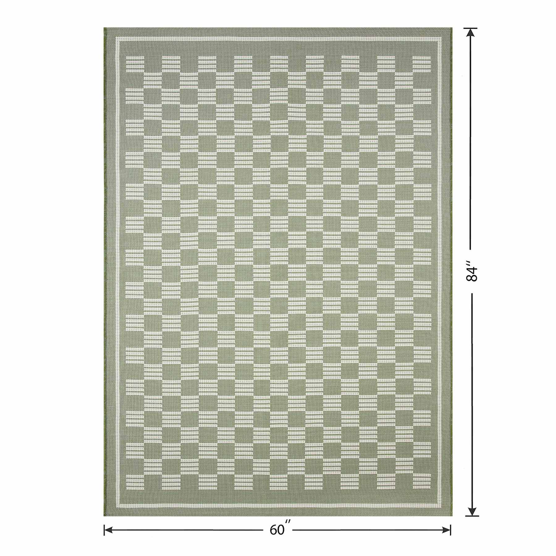 (E536) Honeybloom Green Checkerboard Area Rug, 5x7