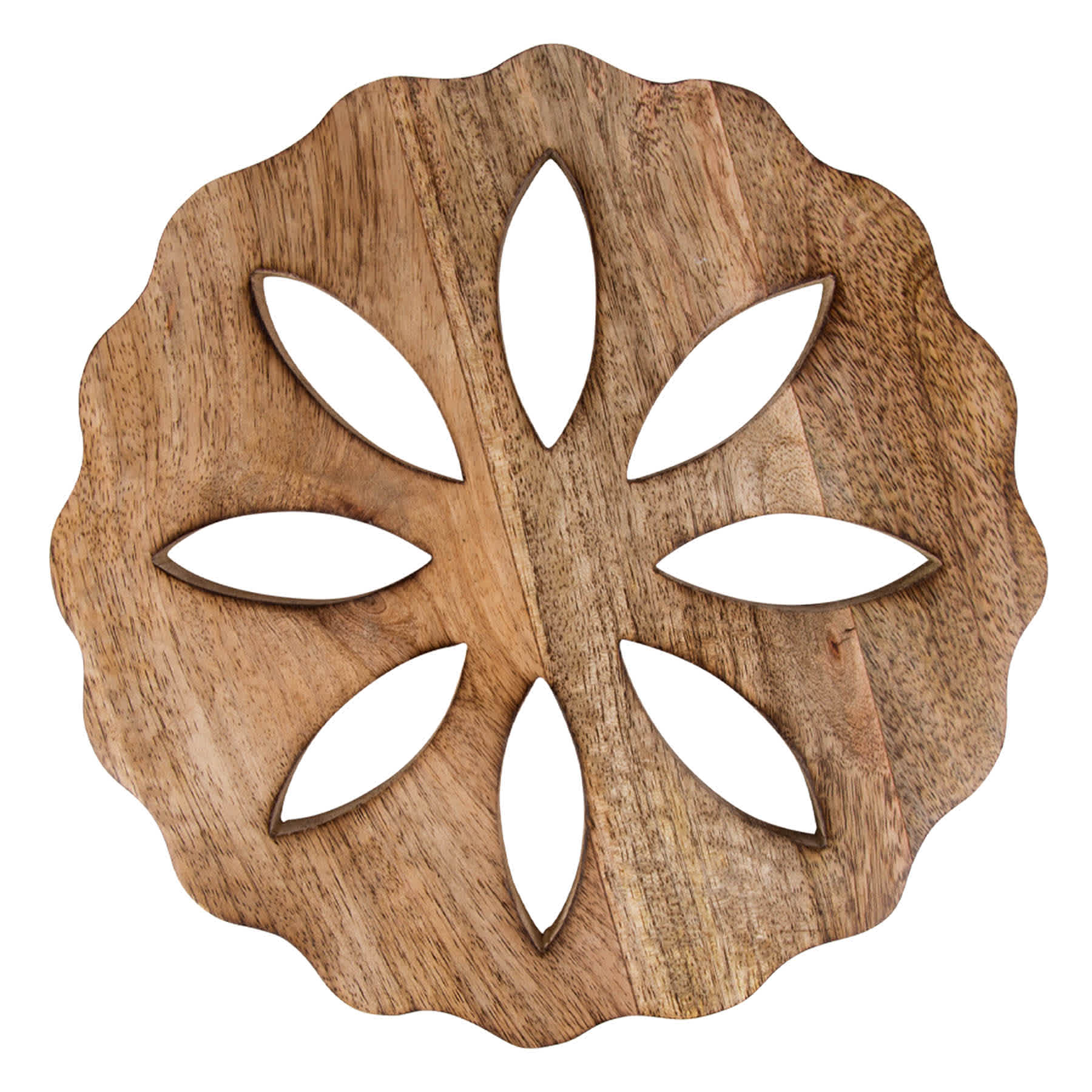 Flower Design Scalloped Wood Trivet, 9"