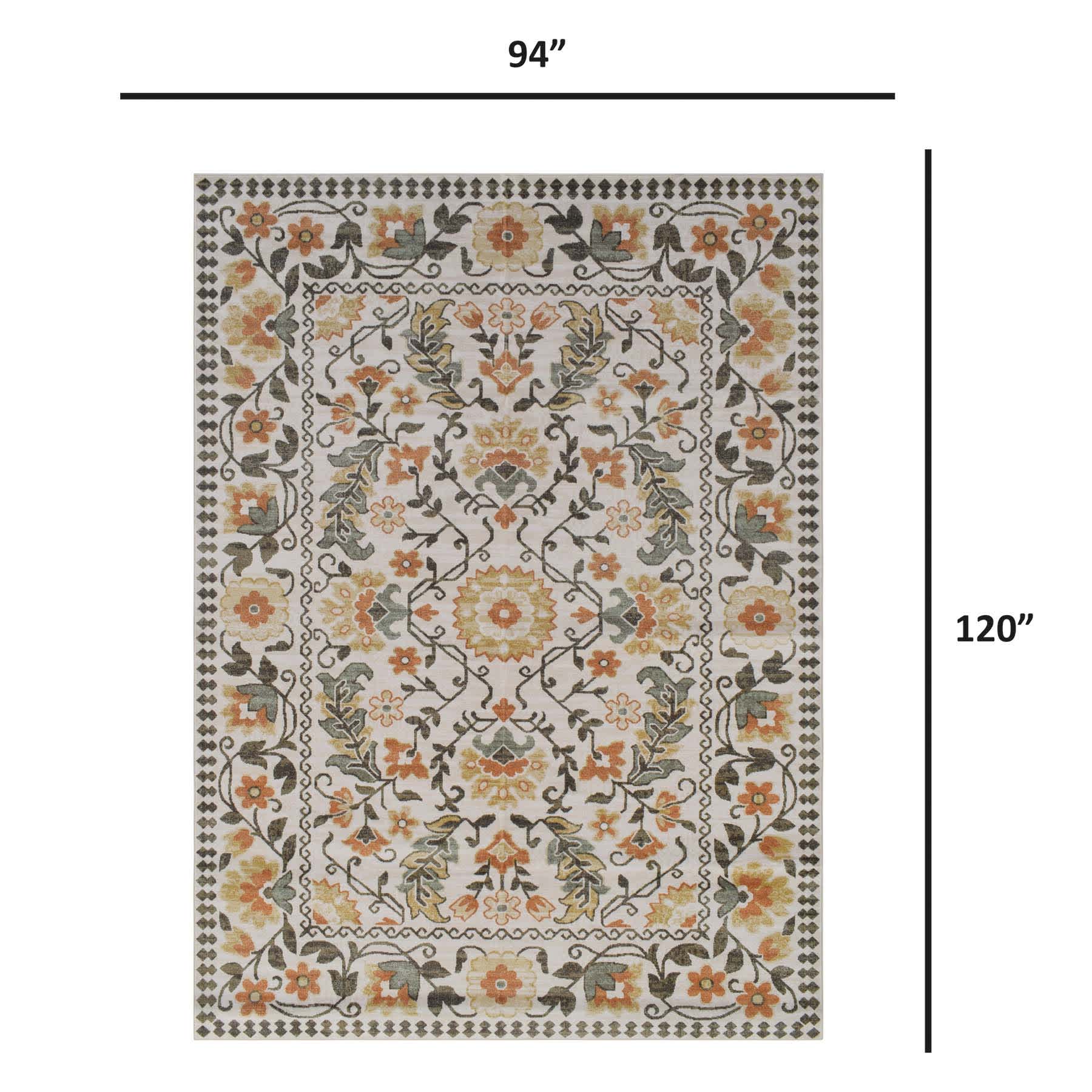 (B911) Dove Traditional Medallion Border Washable Area Rug, 8x10
