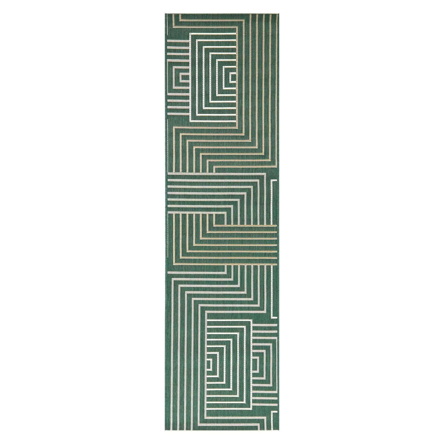 (E492) Found & Fable Palma Green Lines Outdoor Runner, 2x7