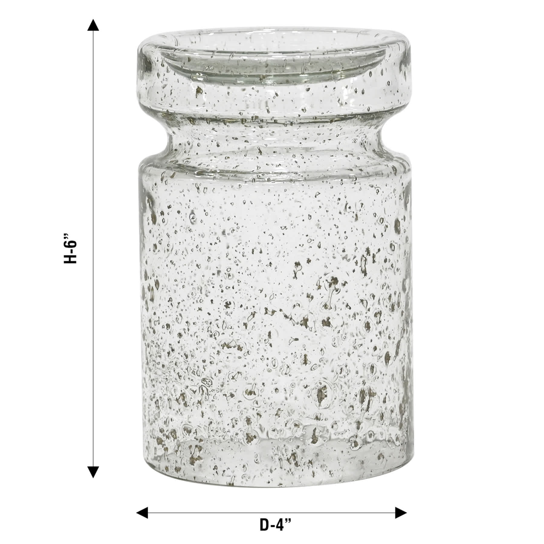 Clear Seeded Glass Pillar Candle Holder, 6"