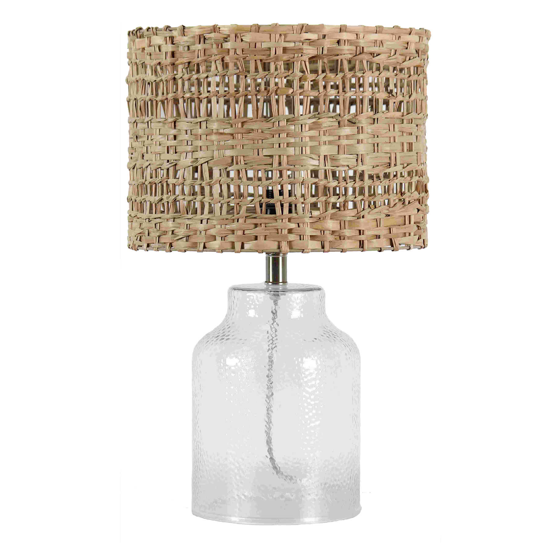 Ty Pennington Dimpled Glass Small Table Lamp with Sea Grass Shade, 21.5"