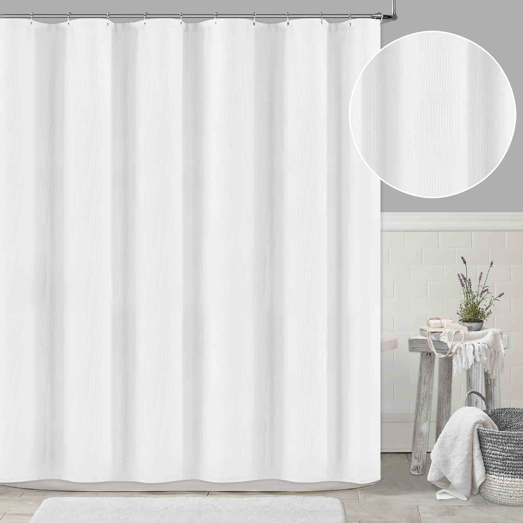 Providence White Peony Striped Woven Shower Curtain, 72"