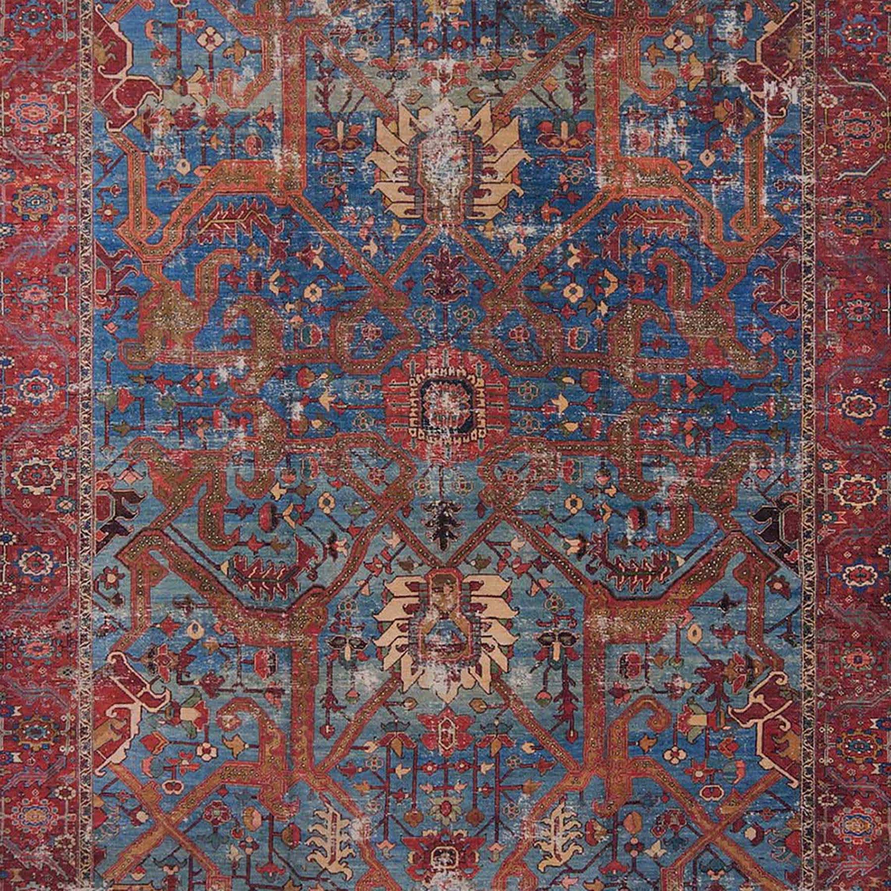 (B524) Found & Fable Sergio Blue & Red Accent Rug, 3x5