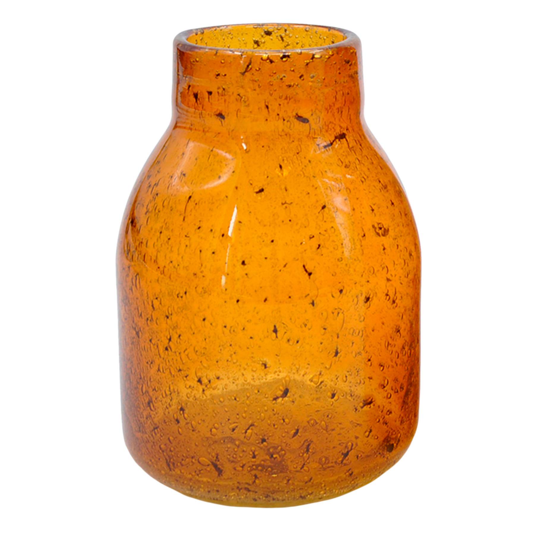 Amber Glass Round Vase, 7"